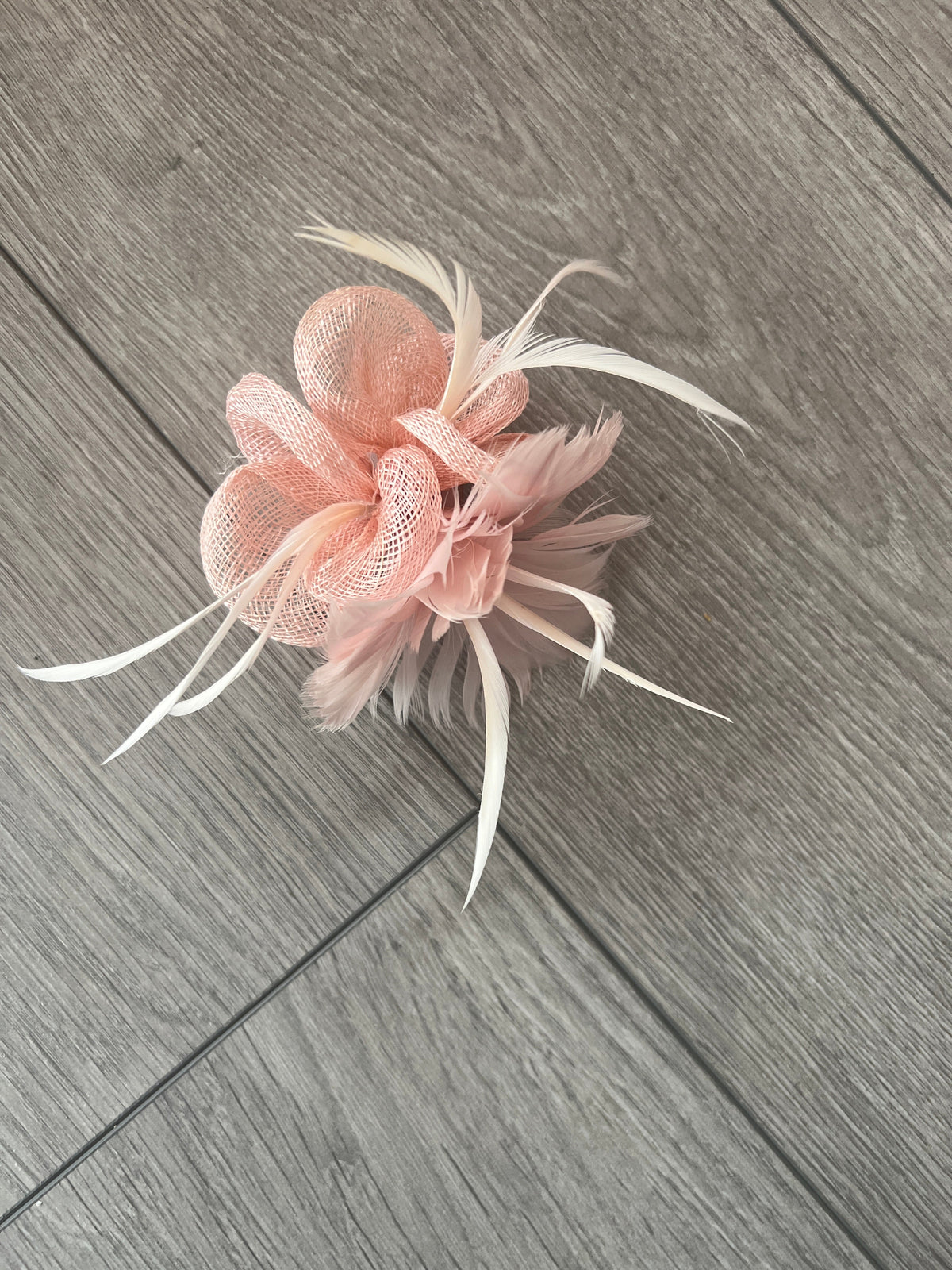Small Pale Pink Fascinator Clip with Feathers &amp; Sinamay Petals-Fascinators Direct