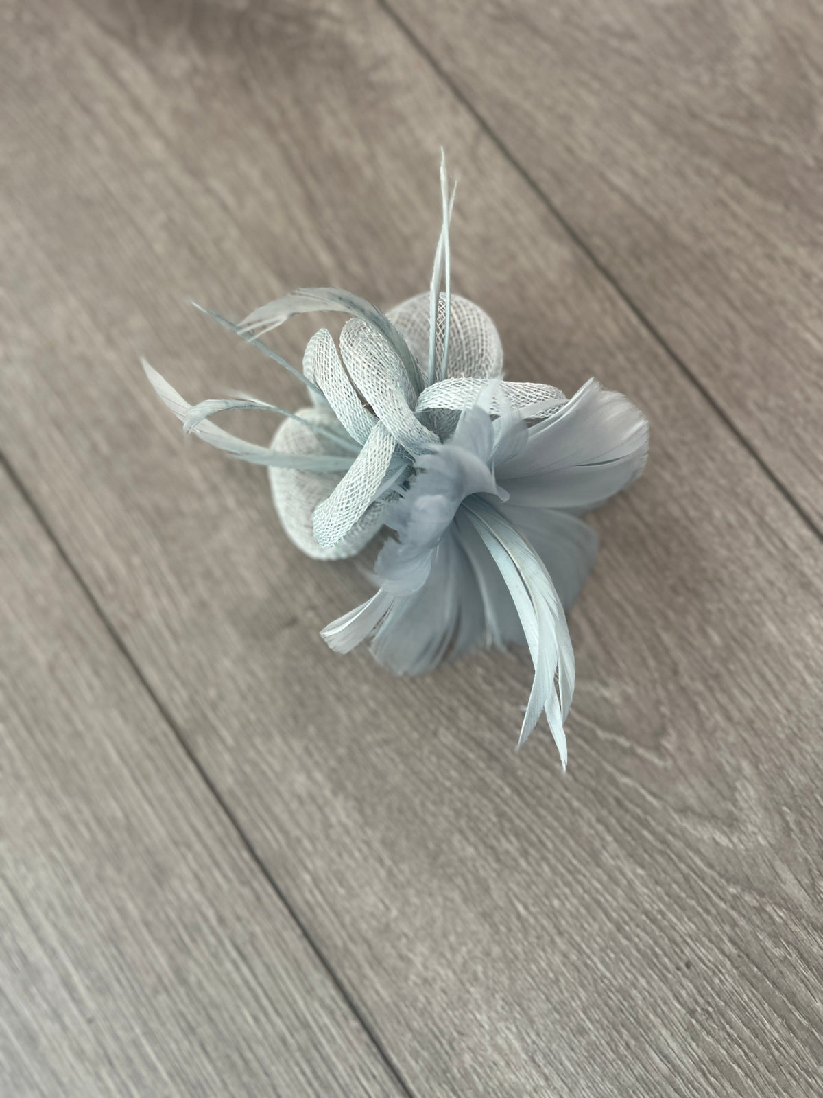 Small Pastel Blue Fascinator Clip with Feathers &amp; Sinamay Petals-Fascinators Direct