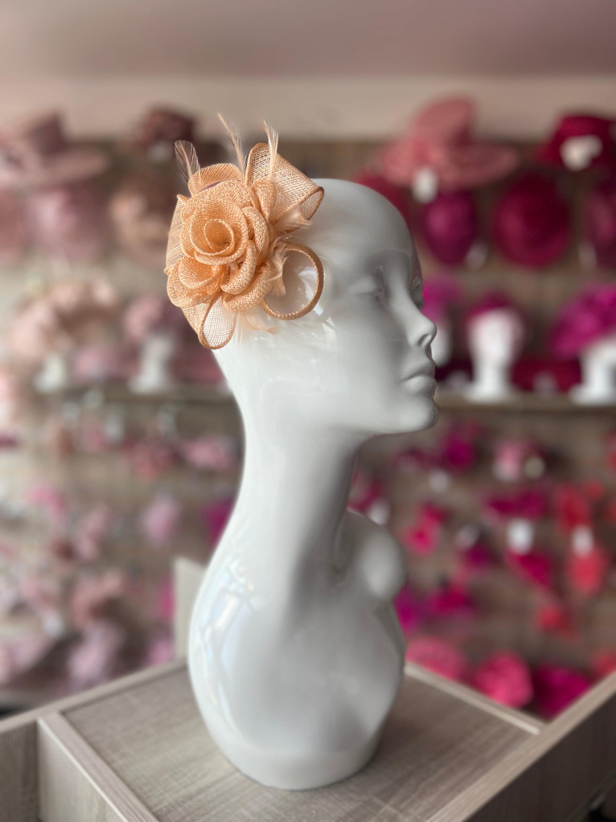 Small Peach Fascinator Clip with Bow &amp; Flower-Fascinators Direct