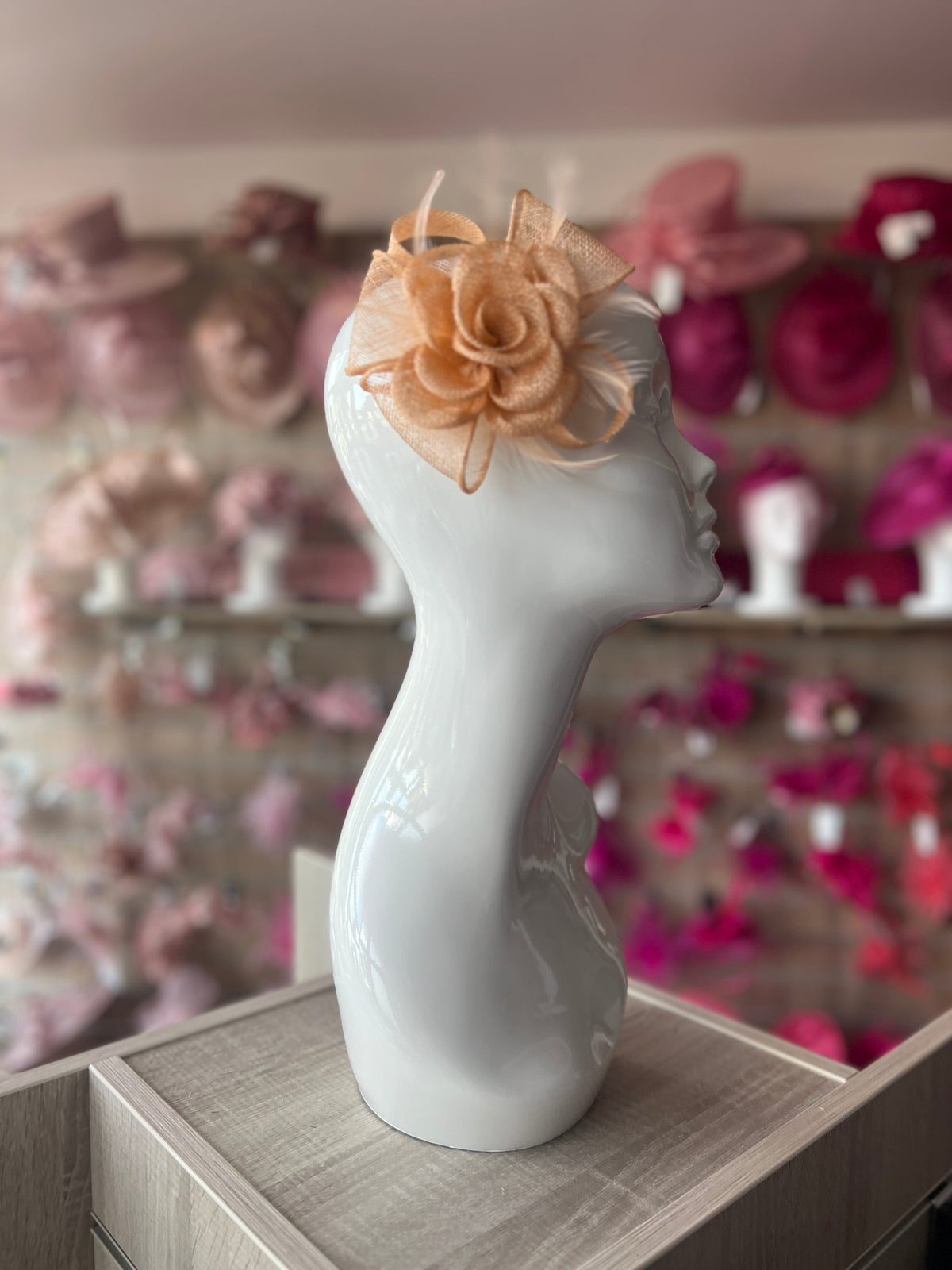 Small Peach Fascinator Clip with Bow &amp; Flower-Fascinators Direct