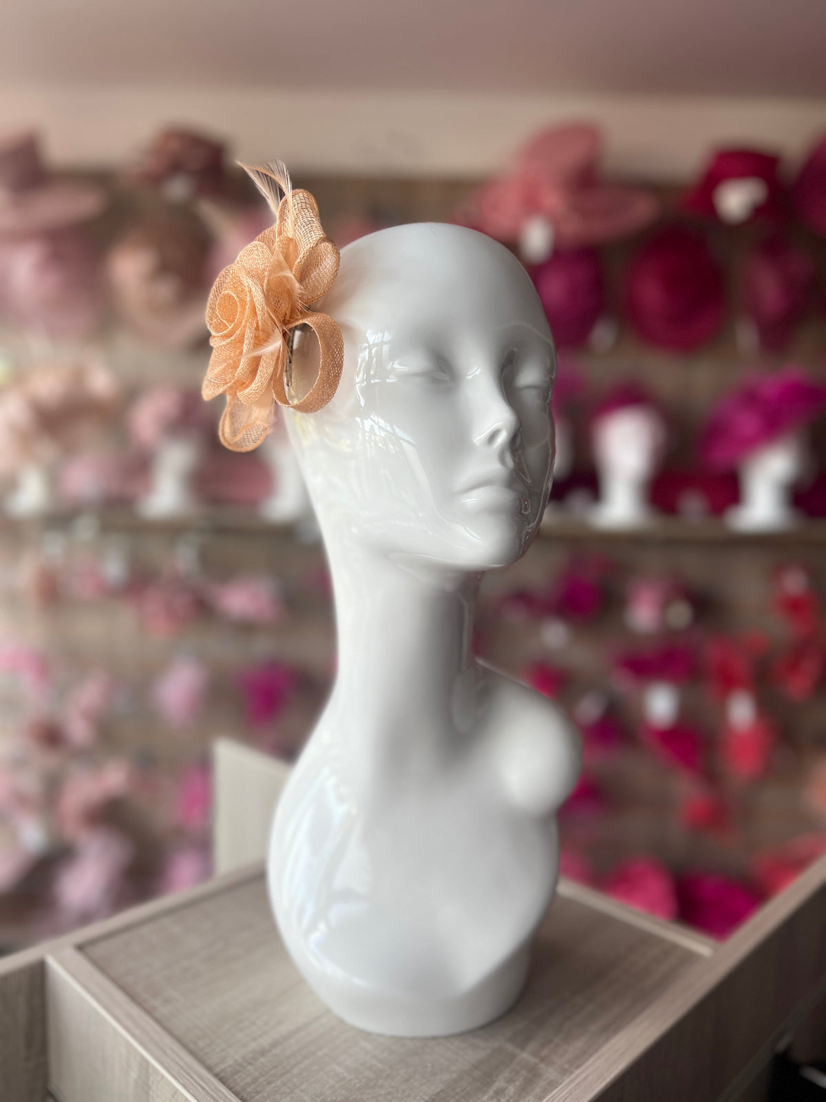 Small Peach Fascinator Clip with Bow &amp; Flower-Fascinators Direct