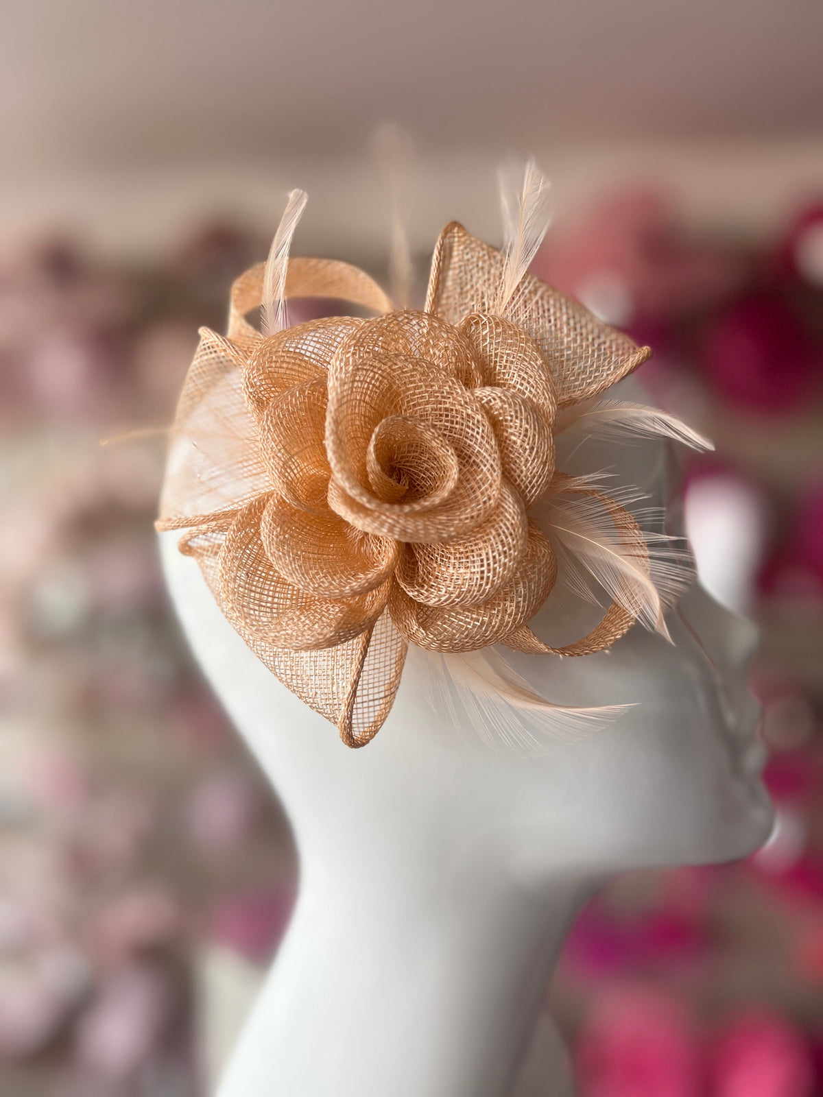 Small Peach Fascinator Clip with Bow &amp; Flower-Fascinators Direct