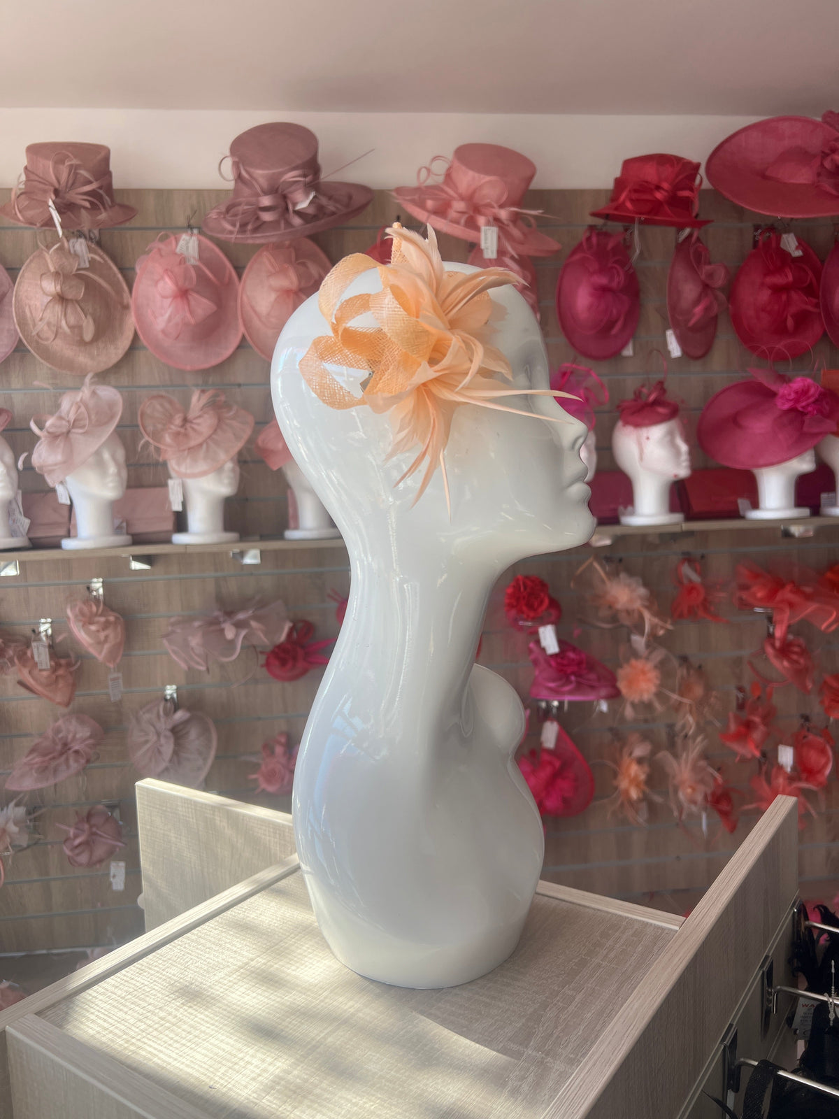 Small Peach Fascinator Clip with Feathers &amp; Sinamay Loops-Fascinators Direct