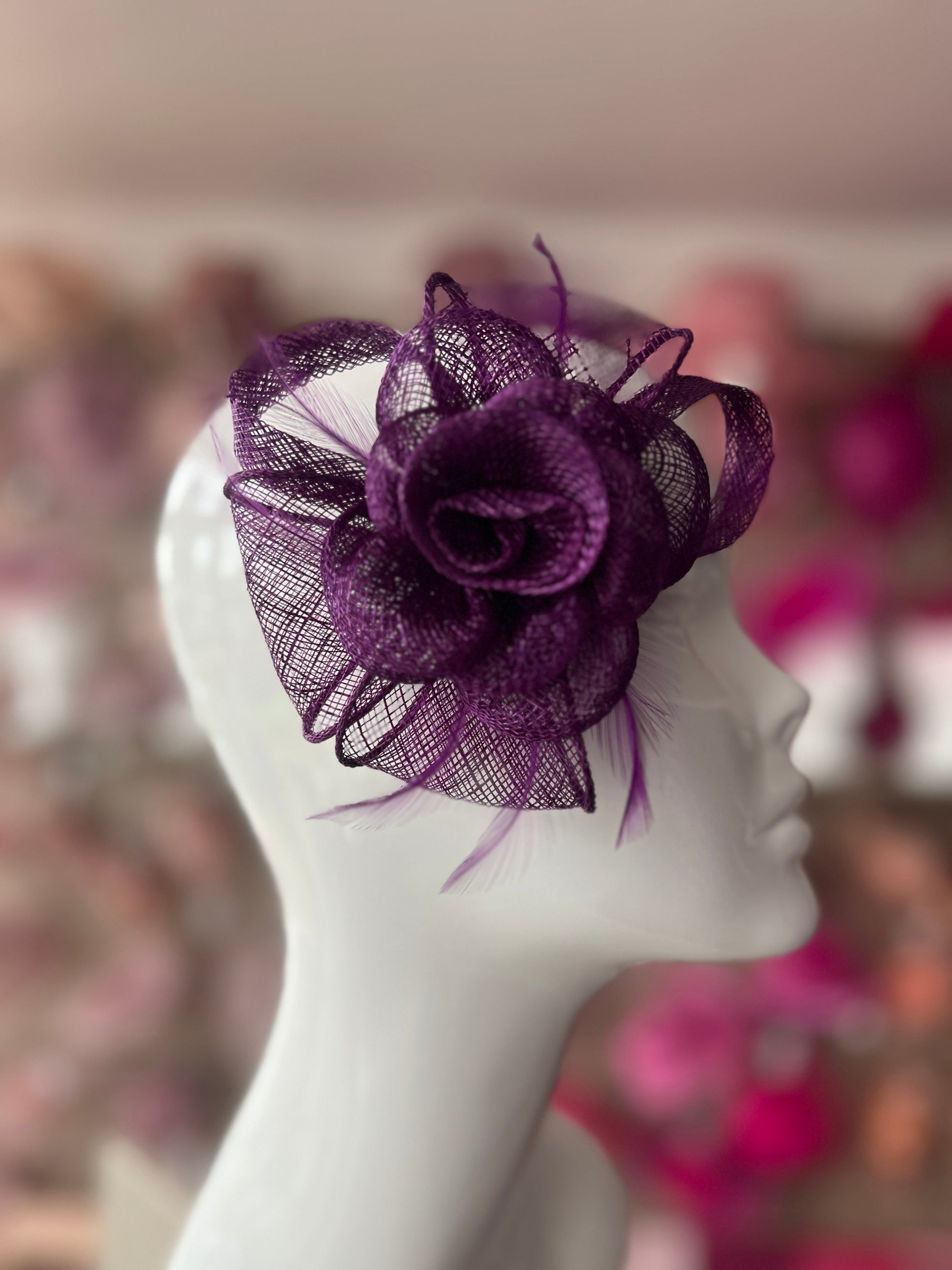 Small Purple Fascinator Clip With Bow & Flower-Fascinators Direct