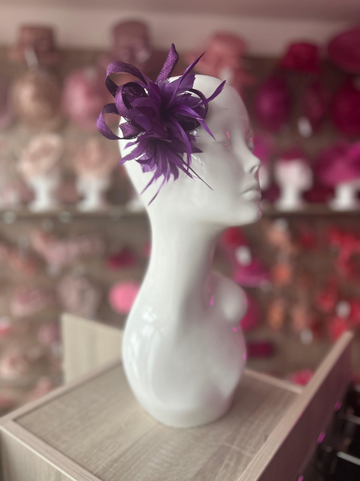 Small Purple Fascinator Clip with Feathers &amp; Loops-Fascinators Direct
