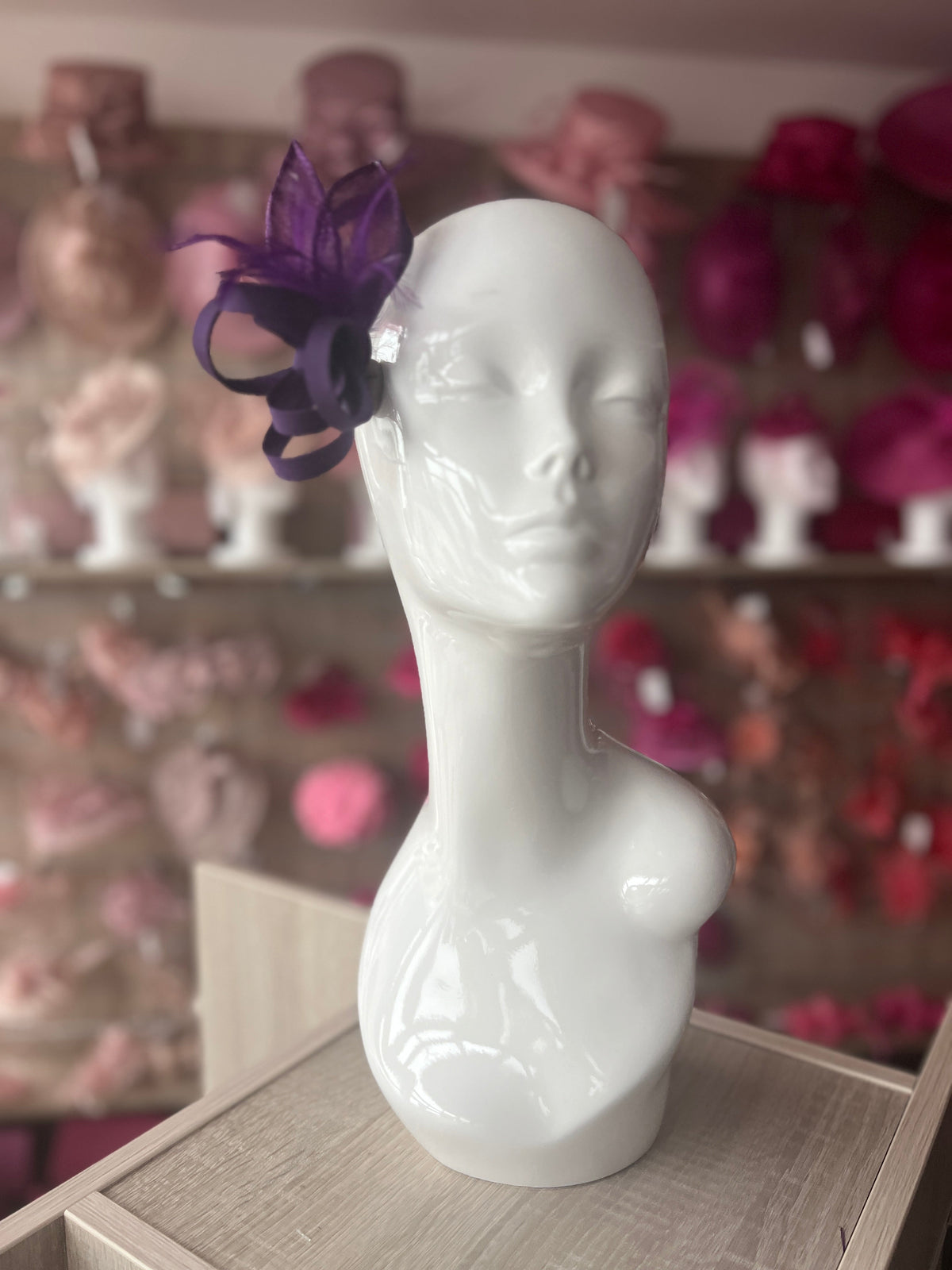 Small Purple Fascinator Clip with Feathers &amp; Satin Loops-Fascinators Direct