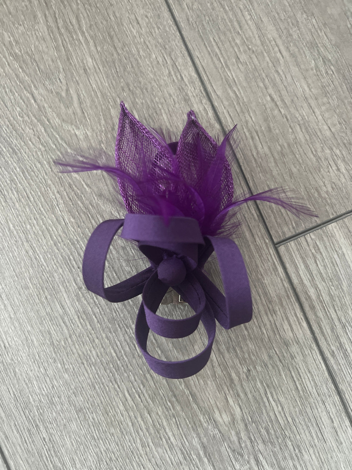 Small Purple Fascinator Clip with Feathers &amp; Satin Loops-Fascinators Direct