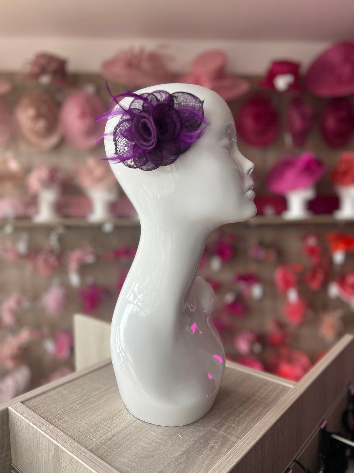 Small Purple Fascinator Hair Clip with Wispy Feathers-Fascinators Direct