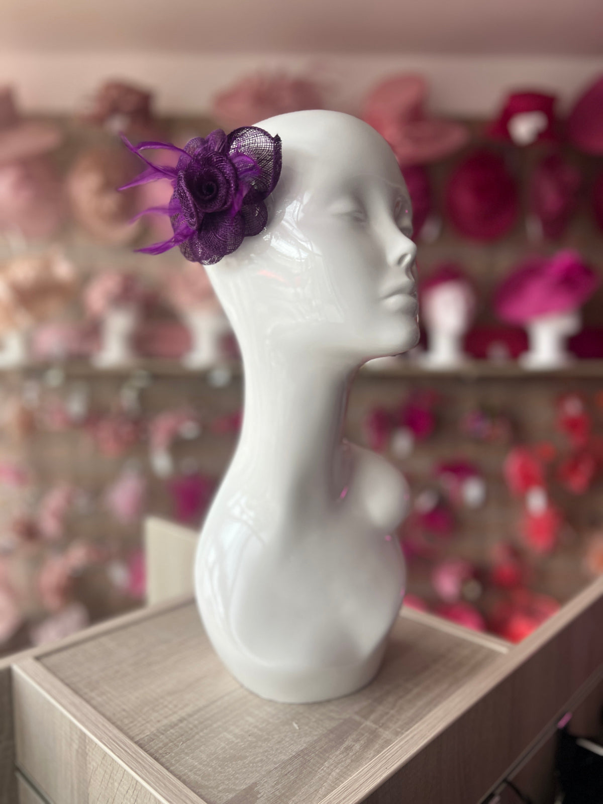 Small Purple Fascinator Hair Clip with Wispy Feathers-Fascinators Direct
