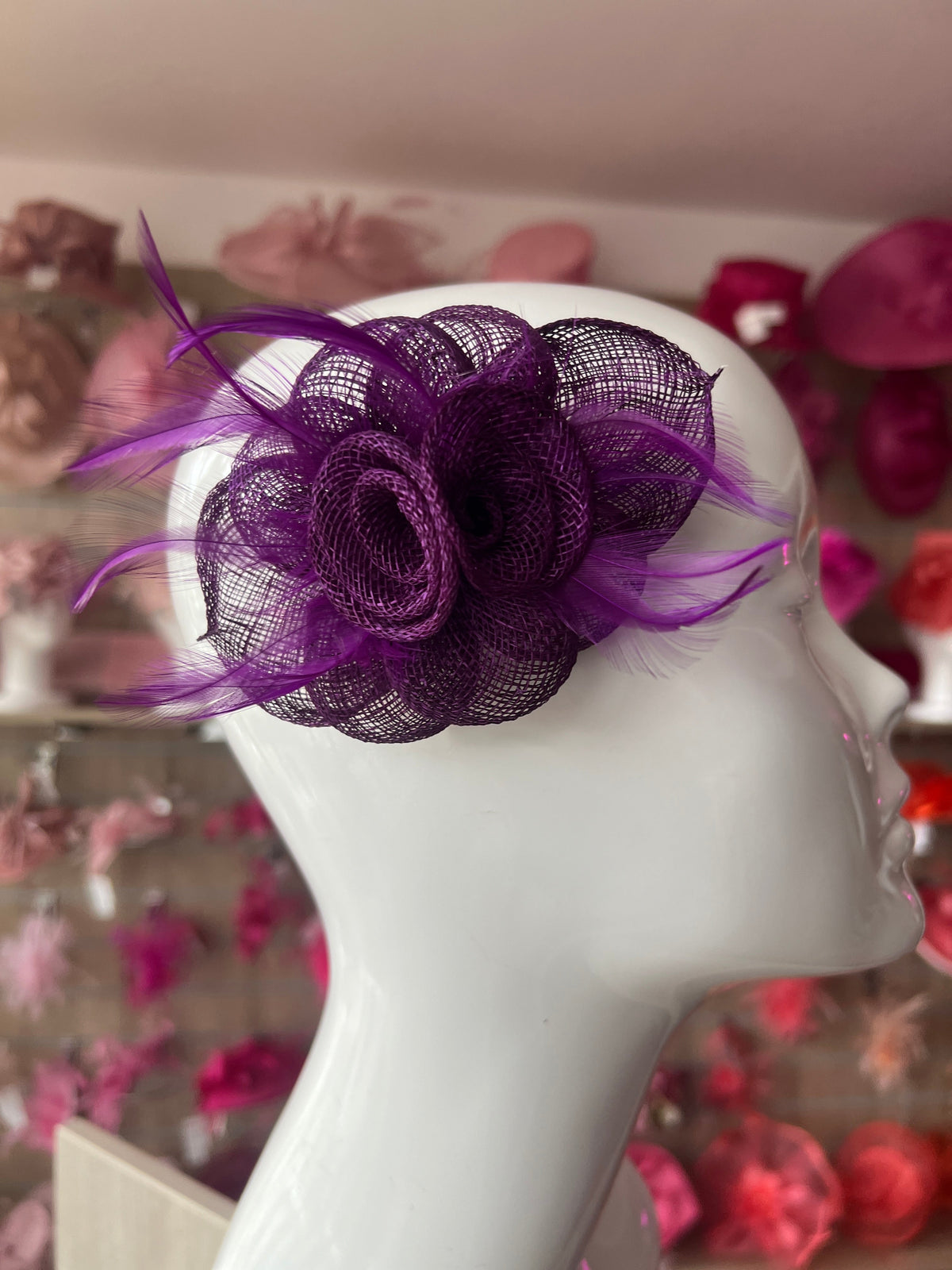 Small Purple Fascinator Hair Clip with Wispy Feathers-Fascinators Direct