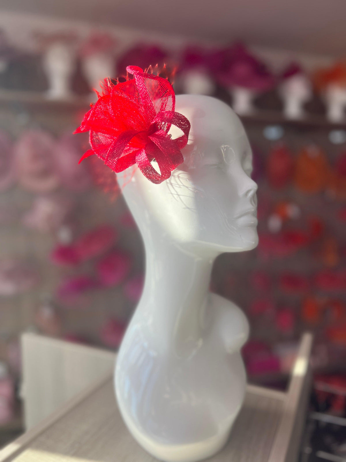 Small Raspberry Hair Clip Fascinator With Netting &amp; Feathers-Fascinators Direct