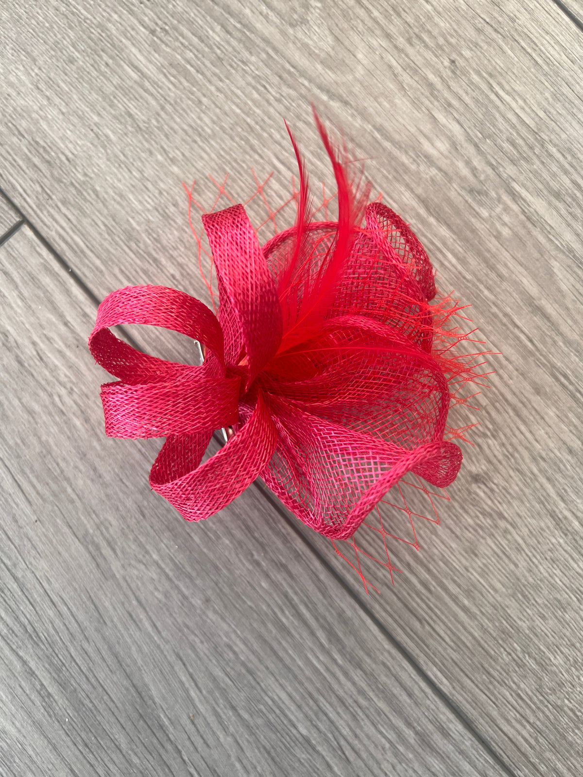 Small Raspberry Hair Clip Fascinator With Netting &amp; Feathers-Fascinators Direct