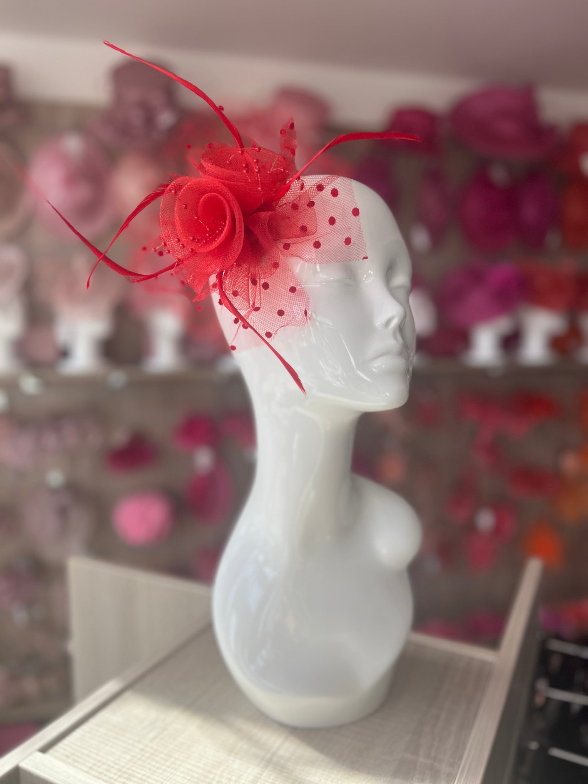 Small Red Fascinator Clip With Poka Dots-Fascinators Direct