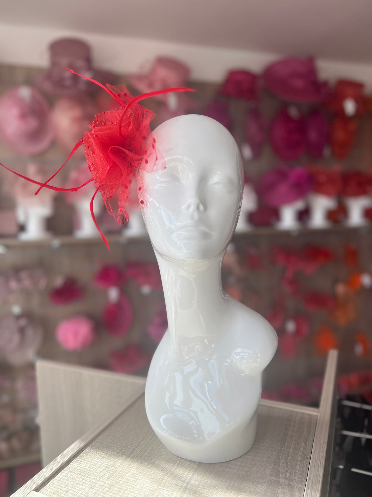 Small Red Fascinator Clip With Poka Dots-Fascinators Direct