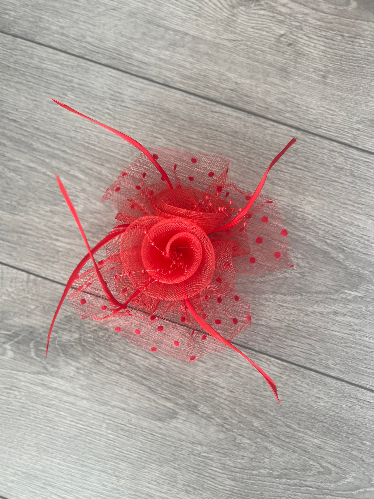Small Red Fascinator Clip With Poka Dots-Fascinators Direct