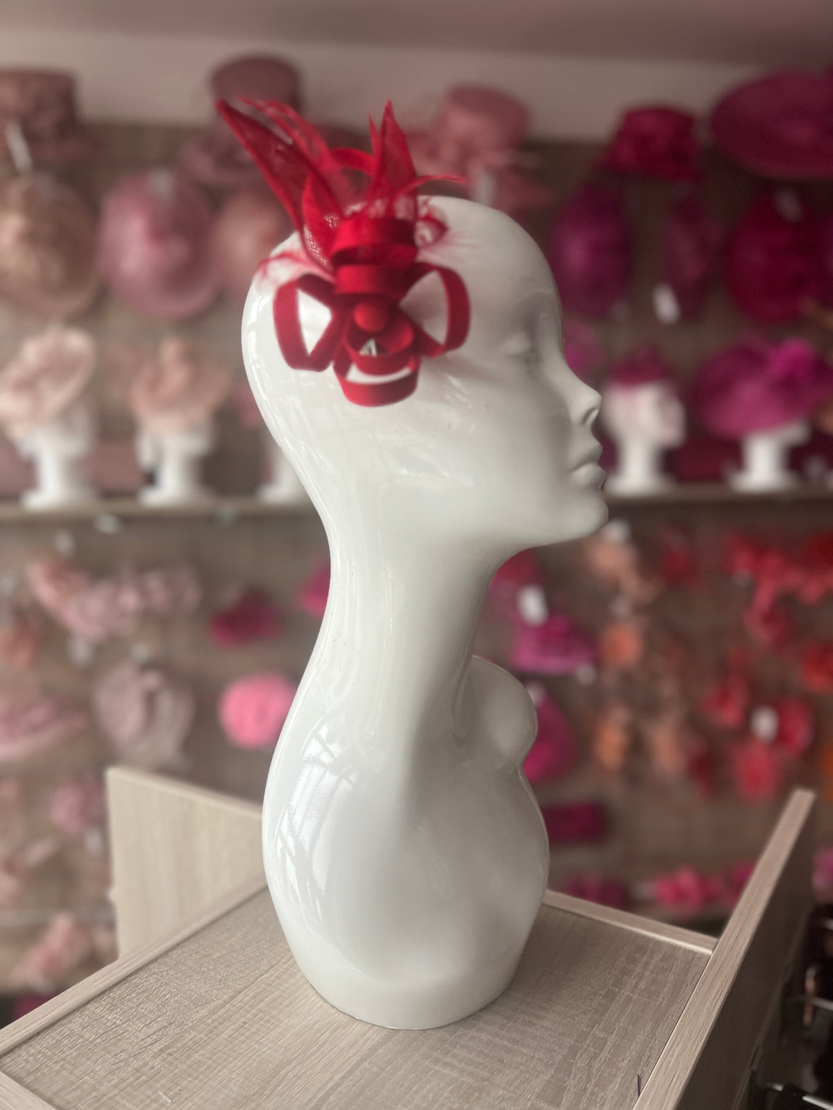 Small Red Fascinator Clip with Feathers &amp; Satin Loops-Fascinators Direct