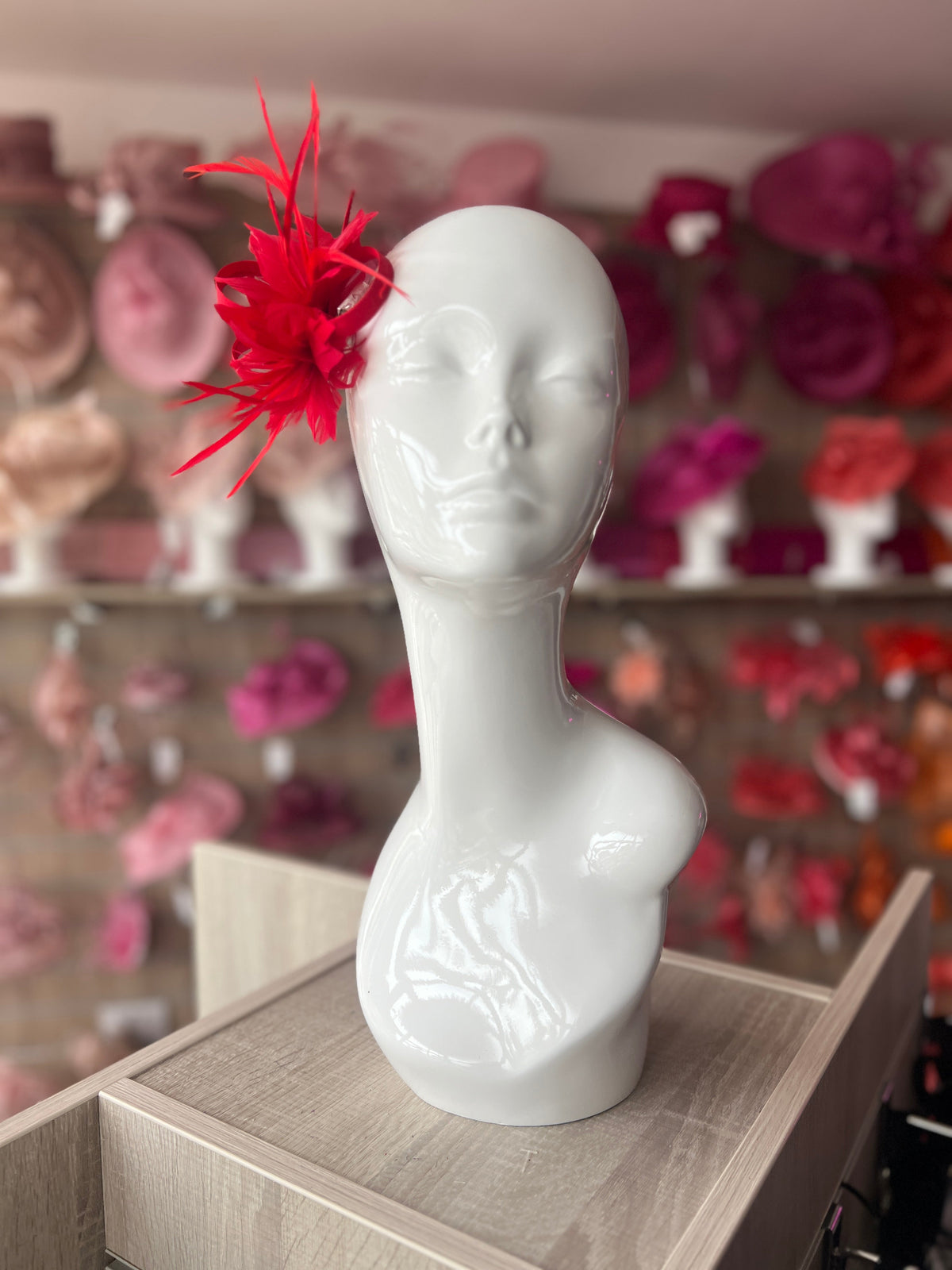 Small Red Fascinator Clip with Feathers &amp; Satin Loops-Fascinators Direct