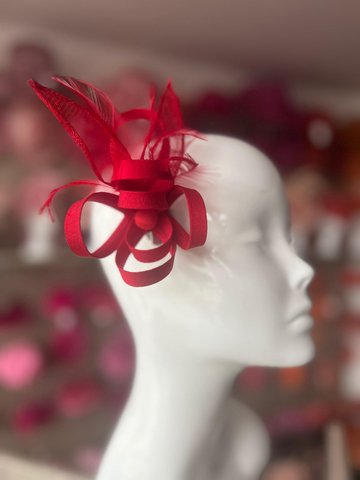 Small Red Fascinator Clip with Feathers &amp; Satin Loops-Fascinators Direct