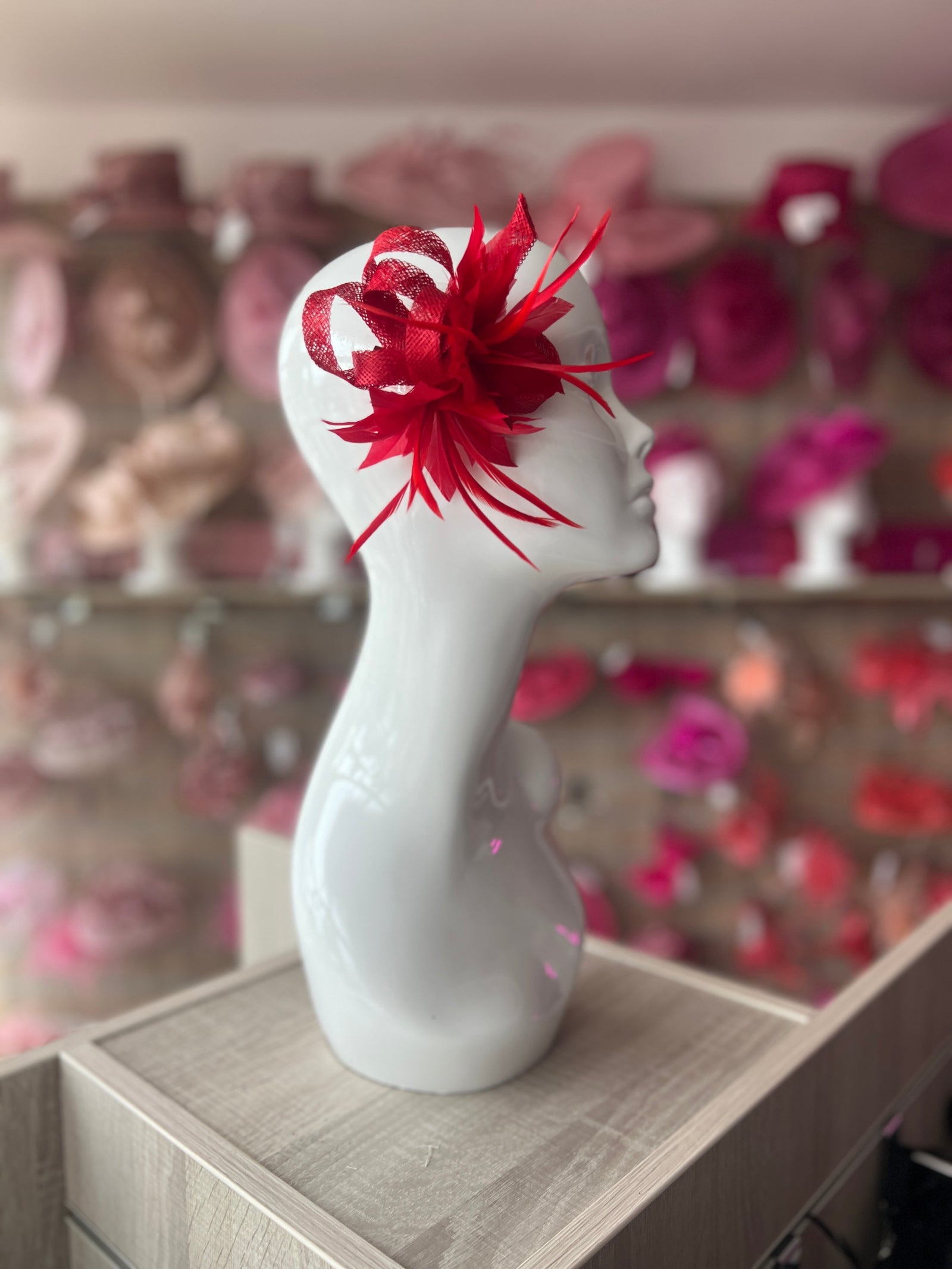 Small Red Fascinator Clip with Feathers & Sinamay Loops-Fascinators Direct