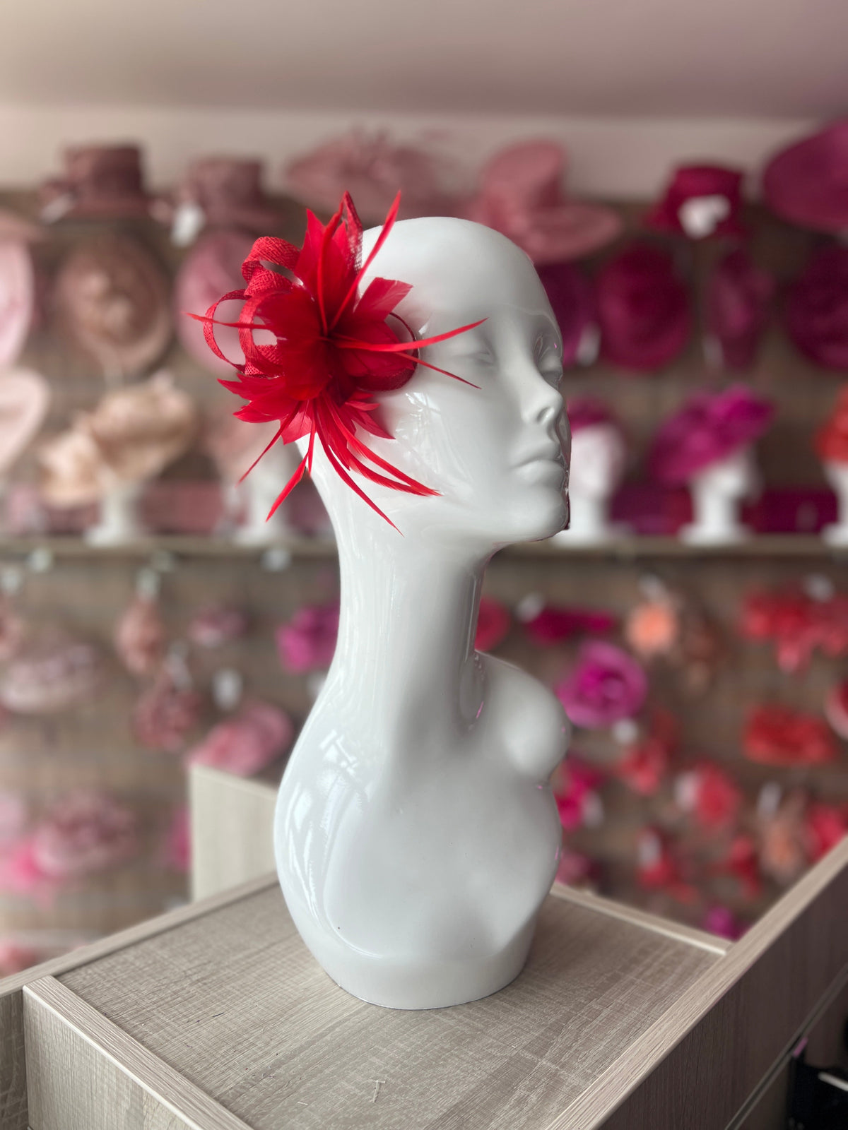 Small Red Fascinator Clip with Feathers &amp; Sinamay Loops-Fascinators Direct