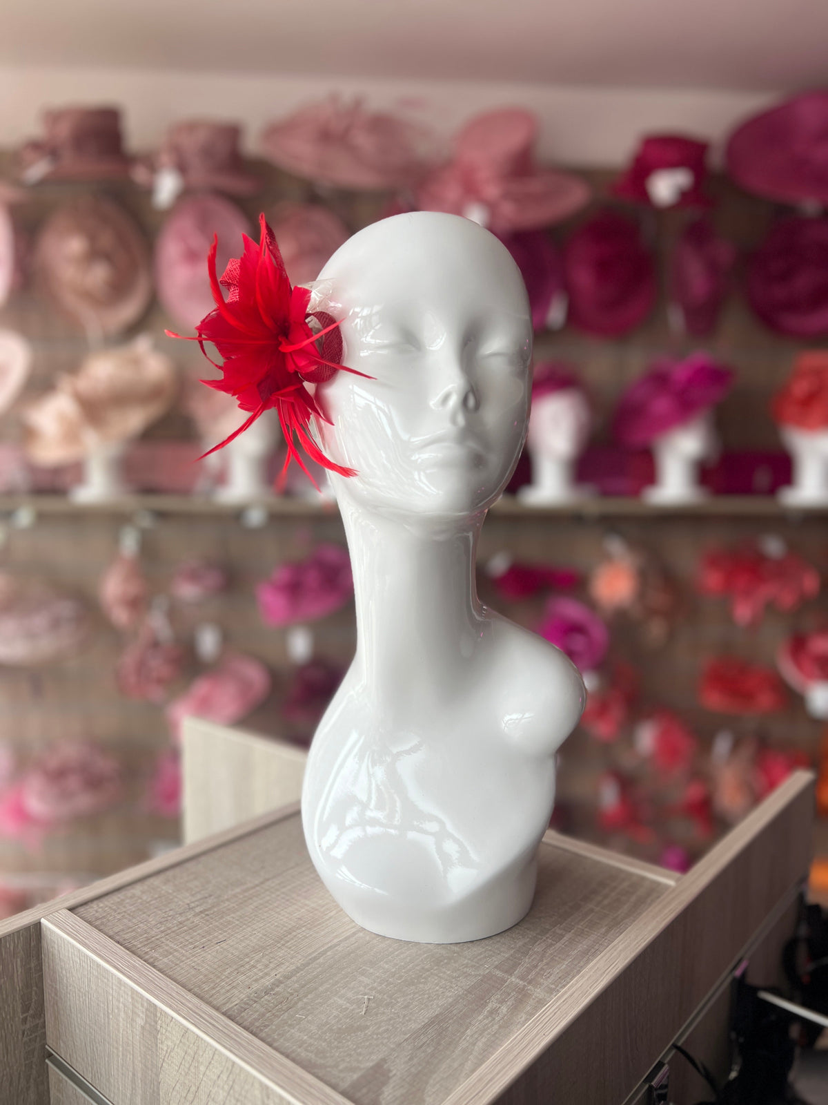 Small Red Fascinator Clip with Feathers &amp; Sinamay Loops-Fascinators Direct