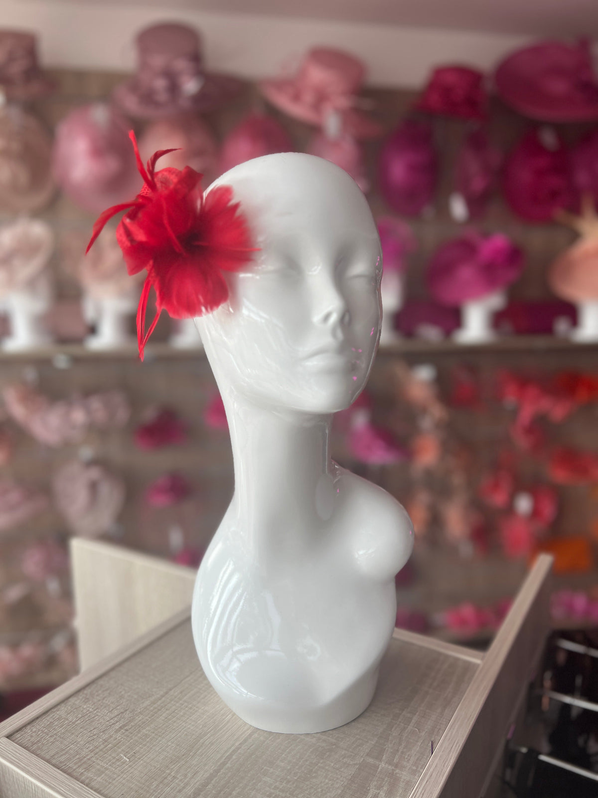 Small Red Fascinator Clip with Feathers &amp; Sinamay Petals-Fascinators Direct