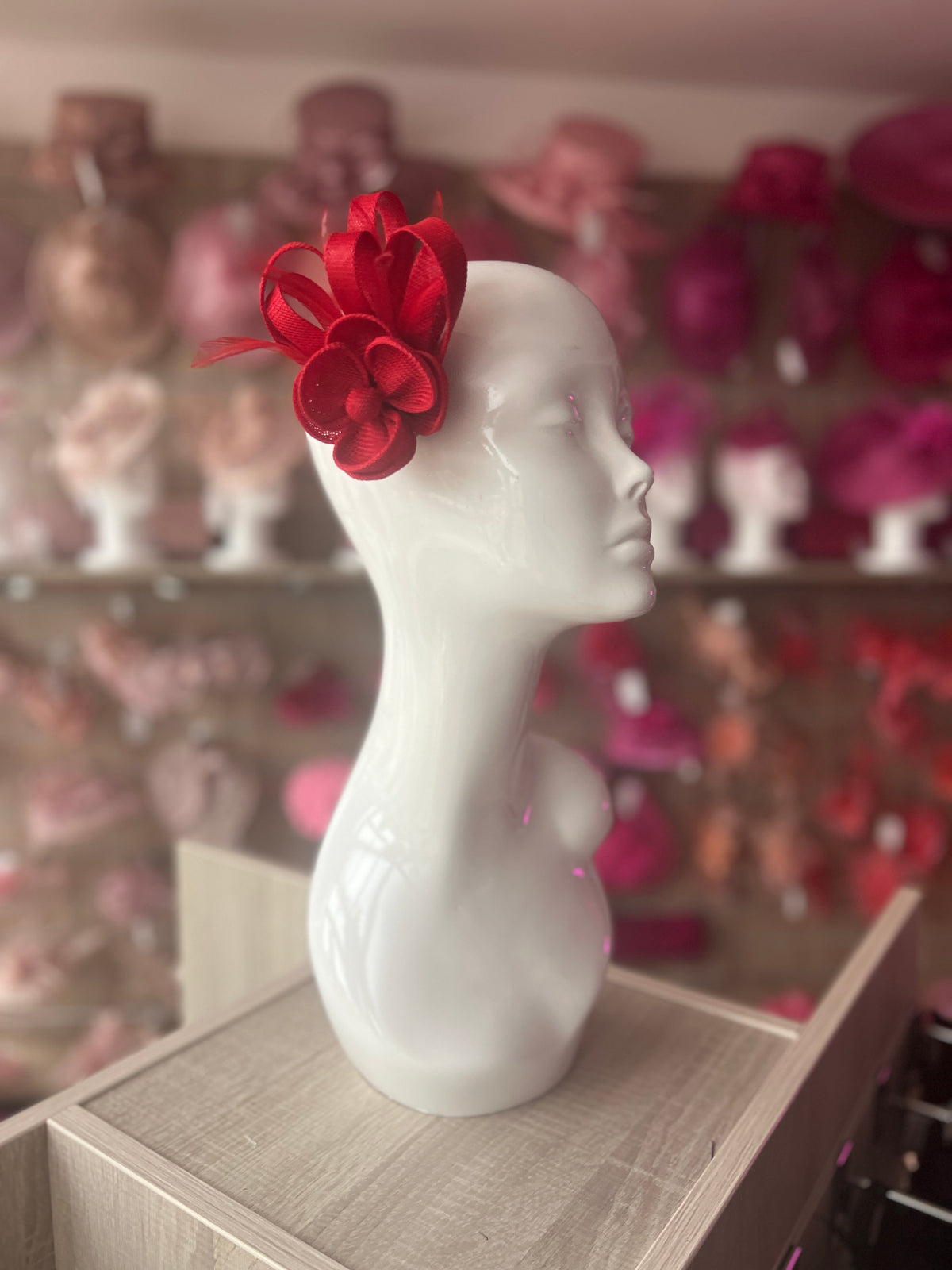 Small Red Flower Fascinator Clip with Feathers-Fascinators Direct