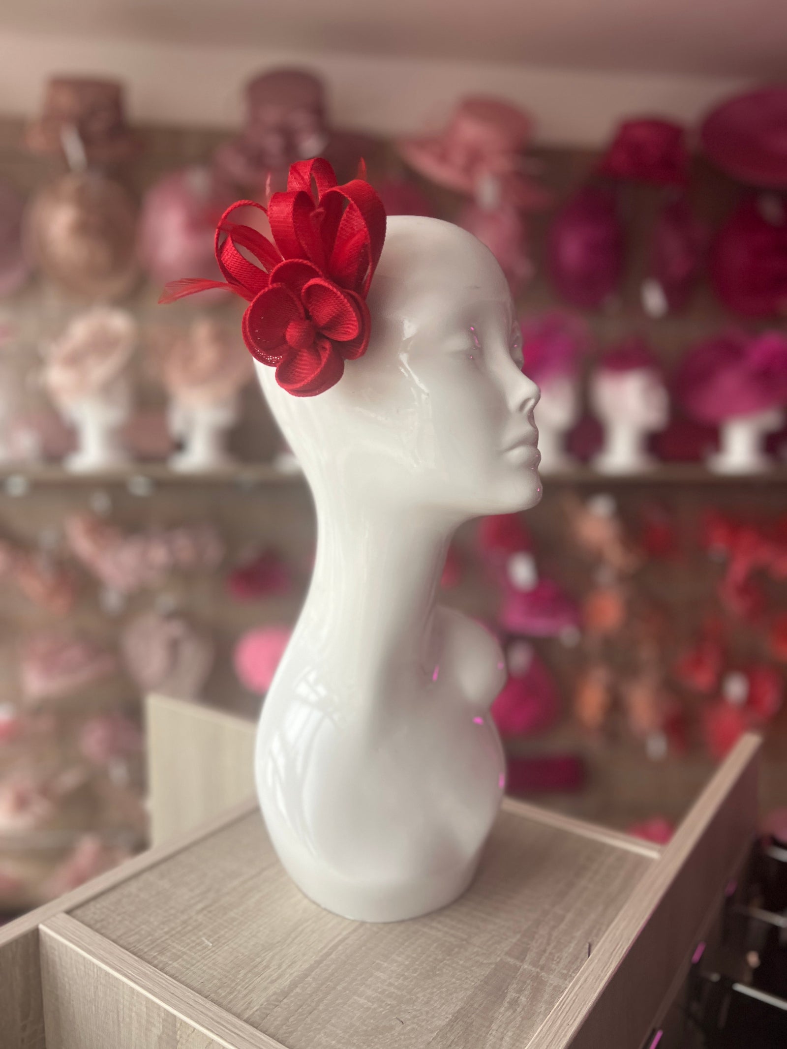 Small Red Flower Fascinator Clip with Feathers-Fascinators Direct