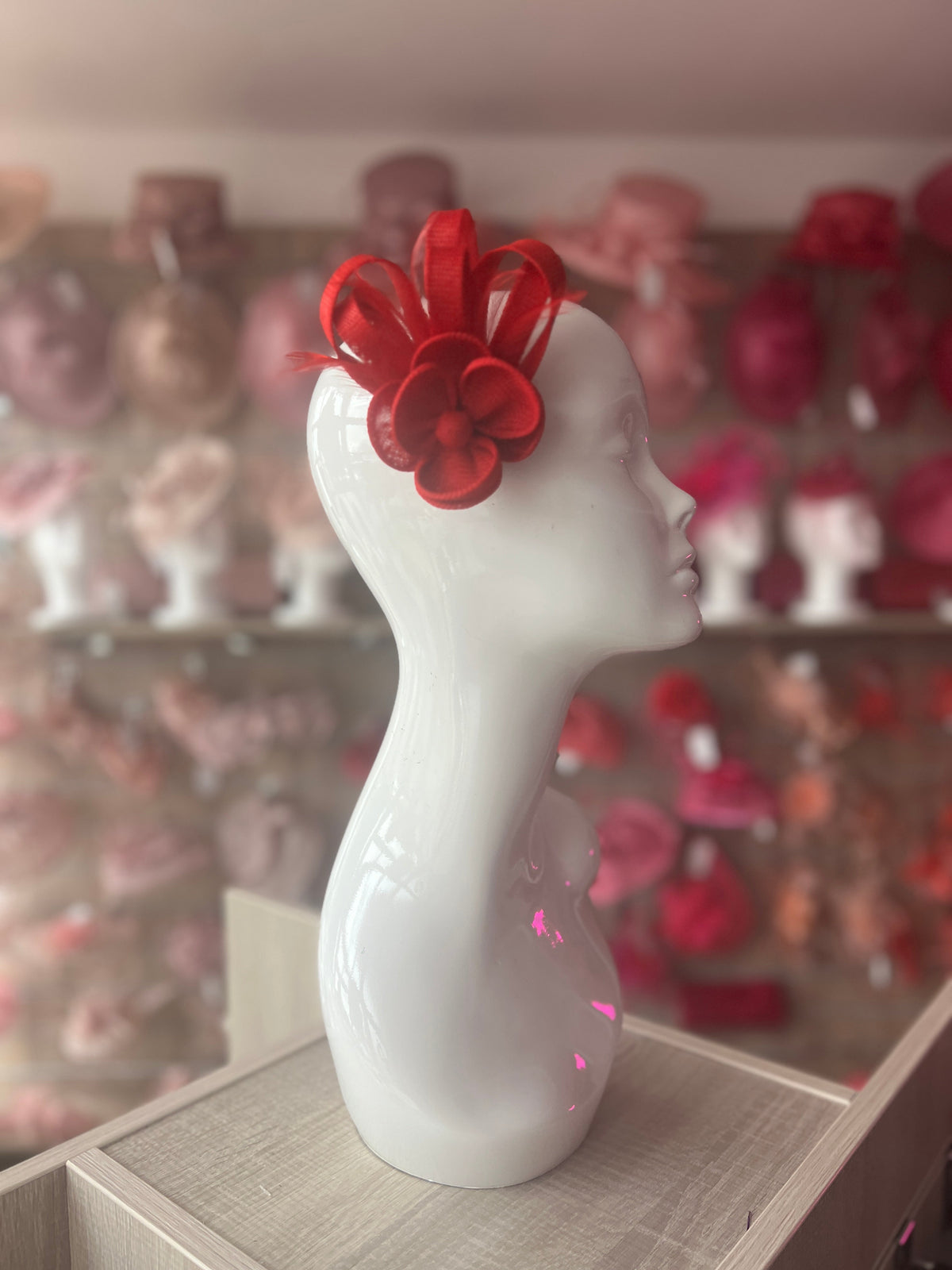 Small Red Flower Fascinator Clip with Feathers-Fascinators Direct