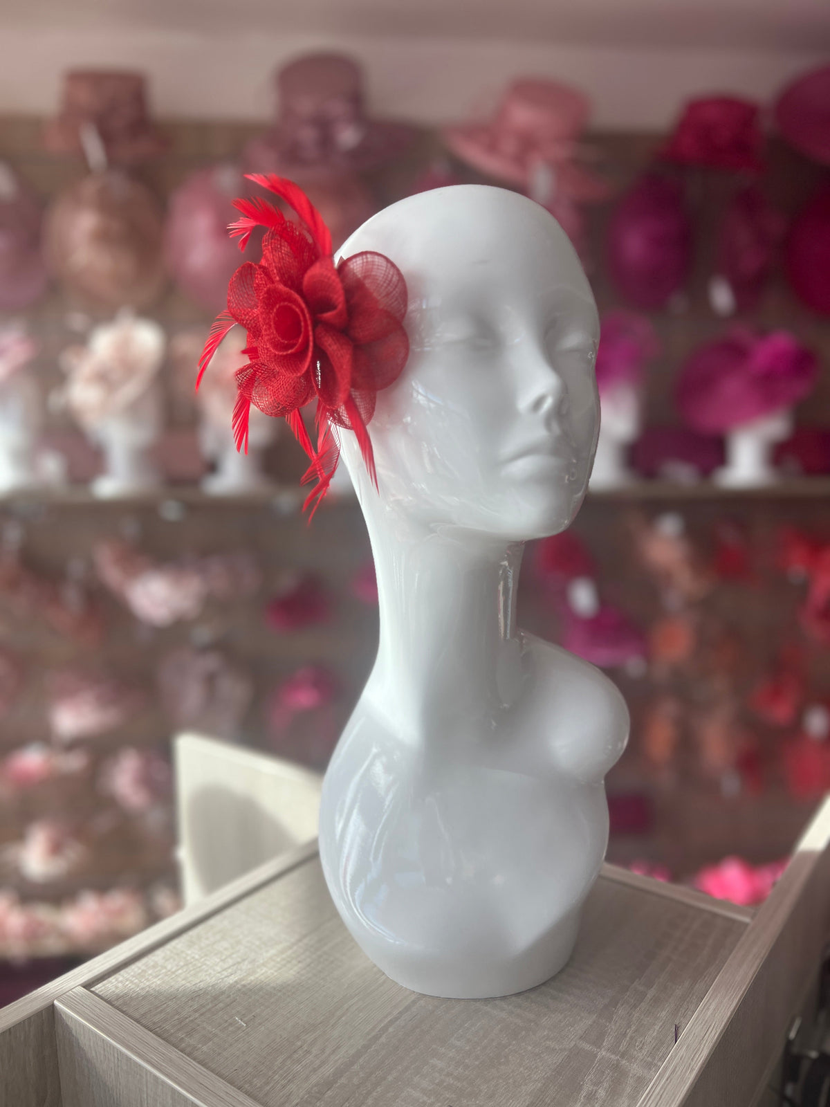 Small Red Flower Fascinator Hair Clip with Feathers-Fascinators Direct