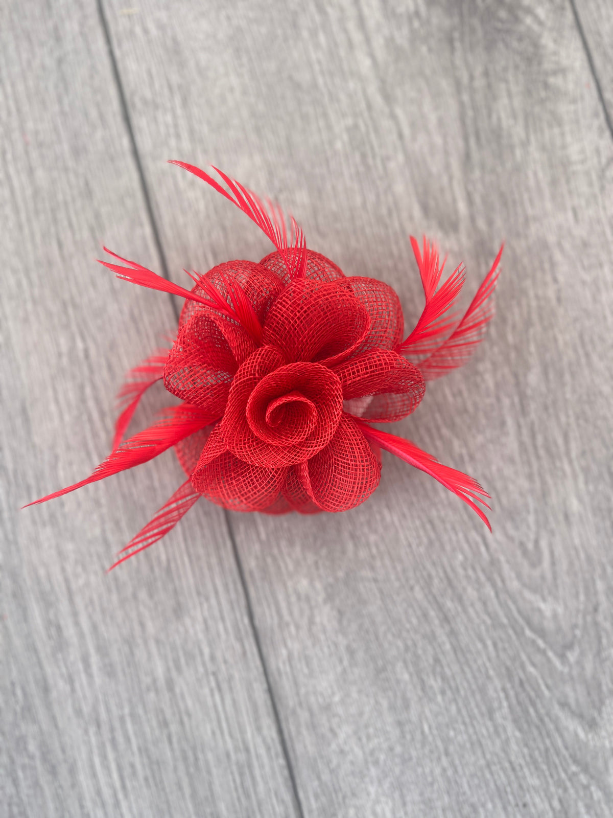 Small Red Flower Fascinator Hair Clip with Feathers-Fascinators Direct