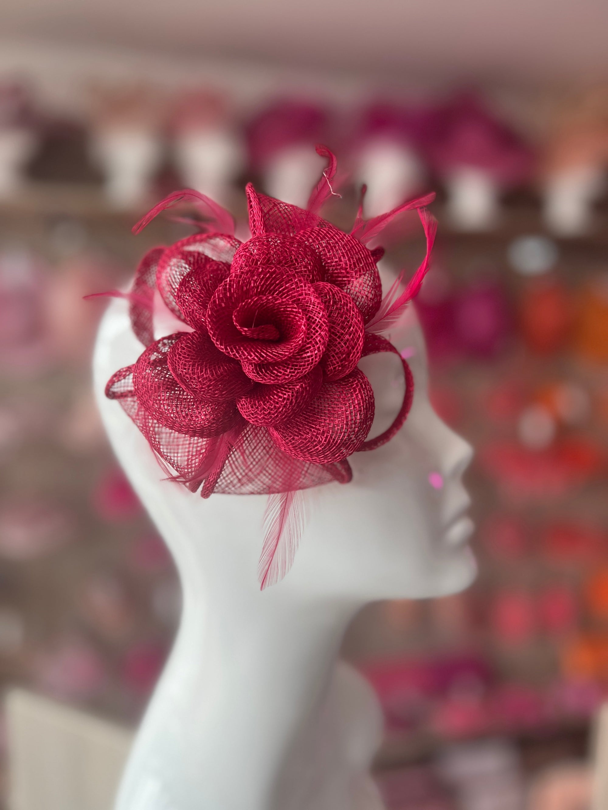 Small Rouge Red Fascinator Clip with Bow & Flower-Fascinators Direct