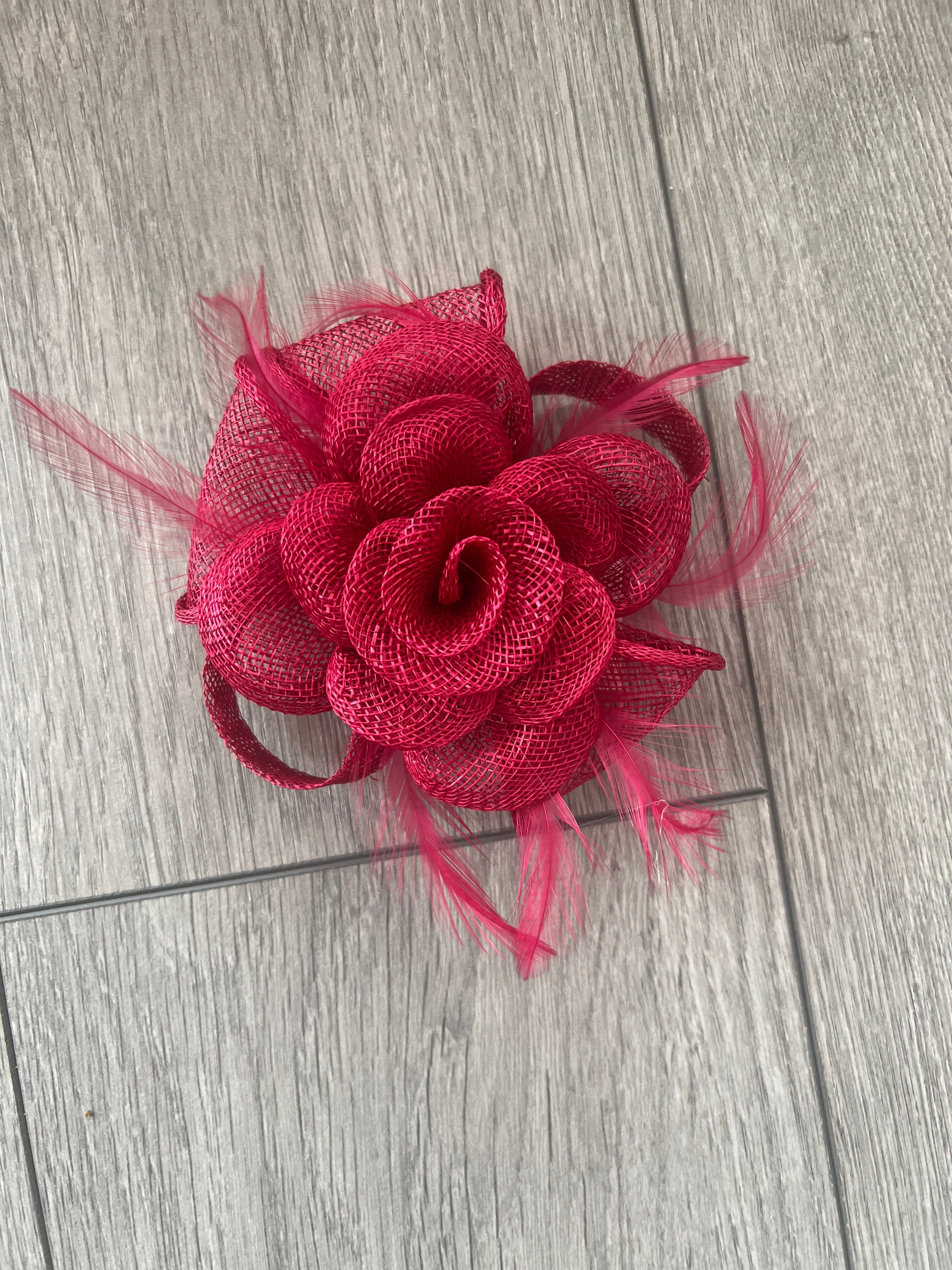 Small Rouge Red Fascinator Clip with Bow Flower