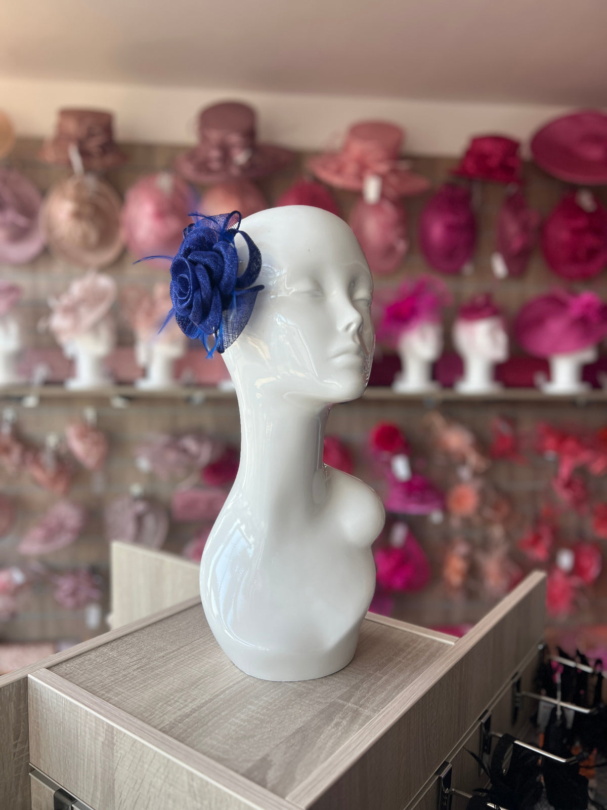 Small Royal Blue Fascinator Clip With Bow &amp; Flower-Fascinators Direct