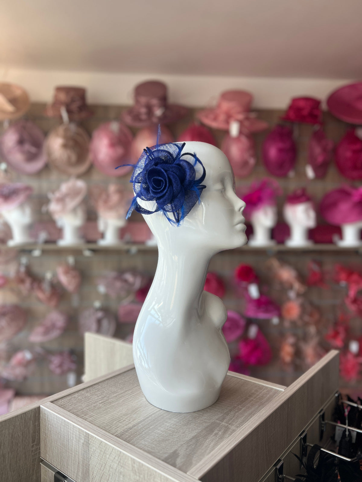 Small Royal Blue Fascinator Clip With Bow &amp; Flower-Fascinators Direct