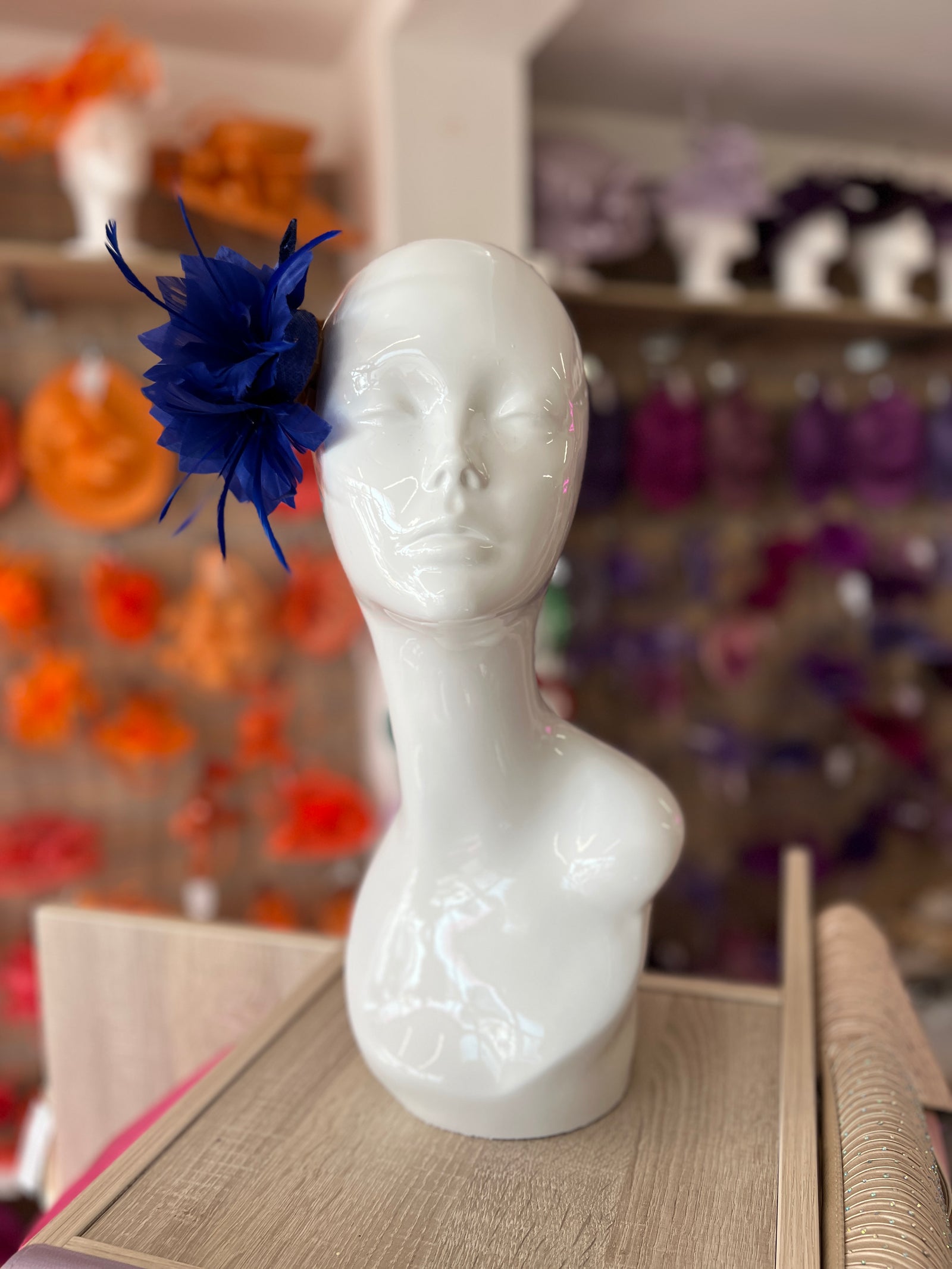 Small Royal Blue Fascinator Clip with Feathers & Loops-Fascinators Direct