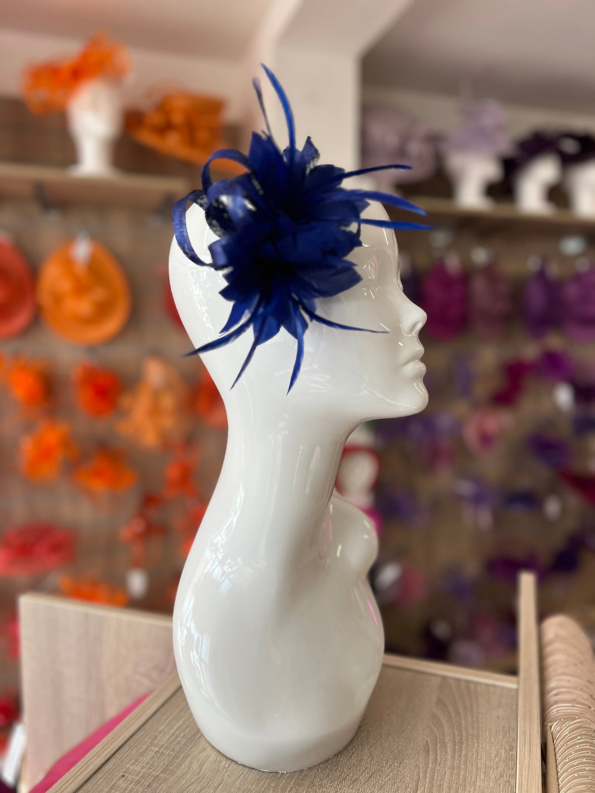Small Royal Blue Fascinator Clip with Feathers &amp; Loops-Fascinators Direct