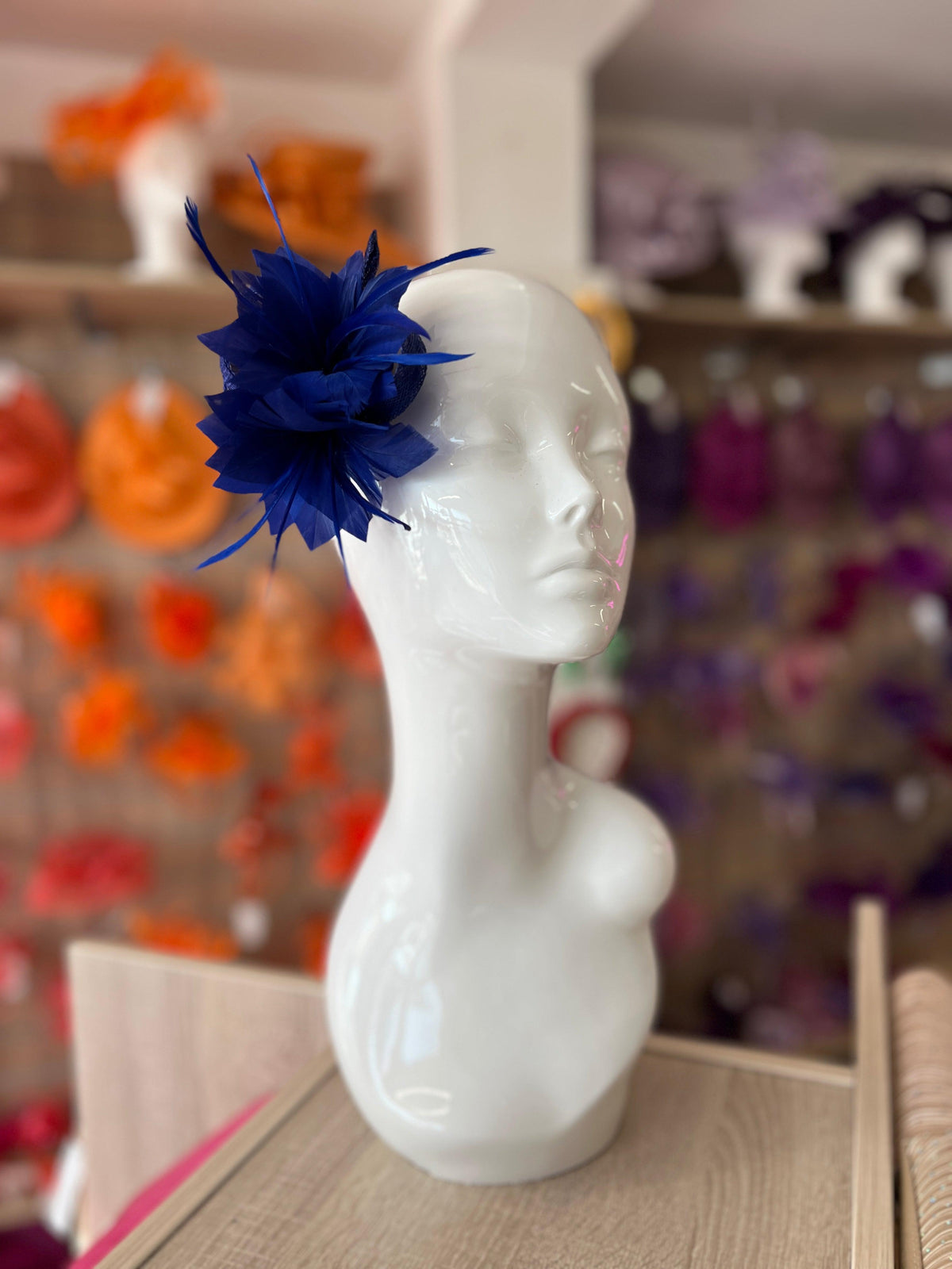Small Royal Blue Fascinator Clip with Feathers &amp; Loops-Fascinators Direct