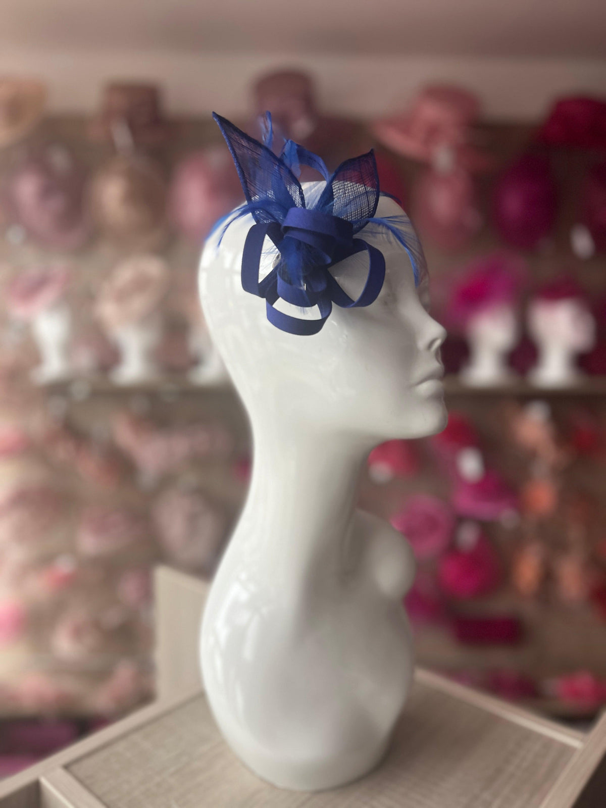 Small Royal Blue Fascinator Clip with Feathers &amp; Satin Loops-Fascinators Direct