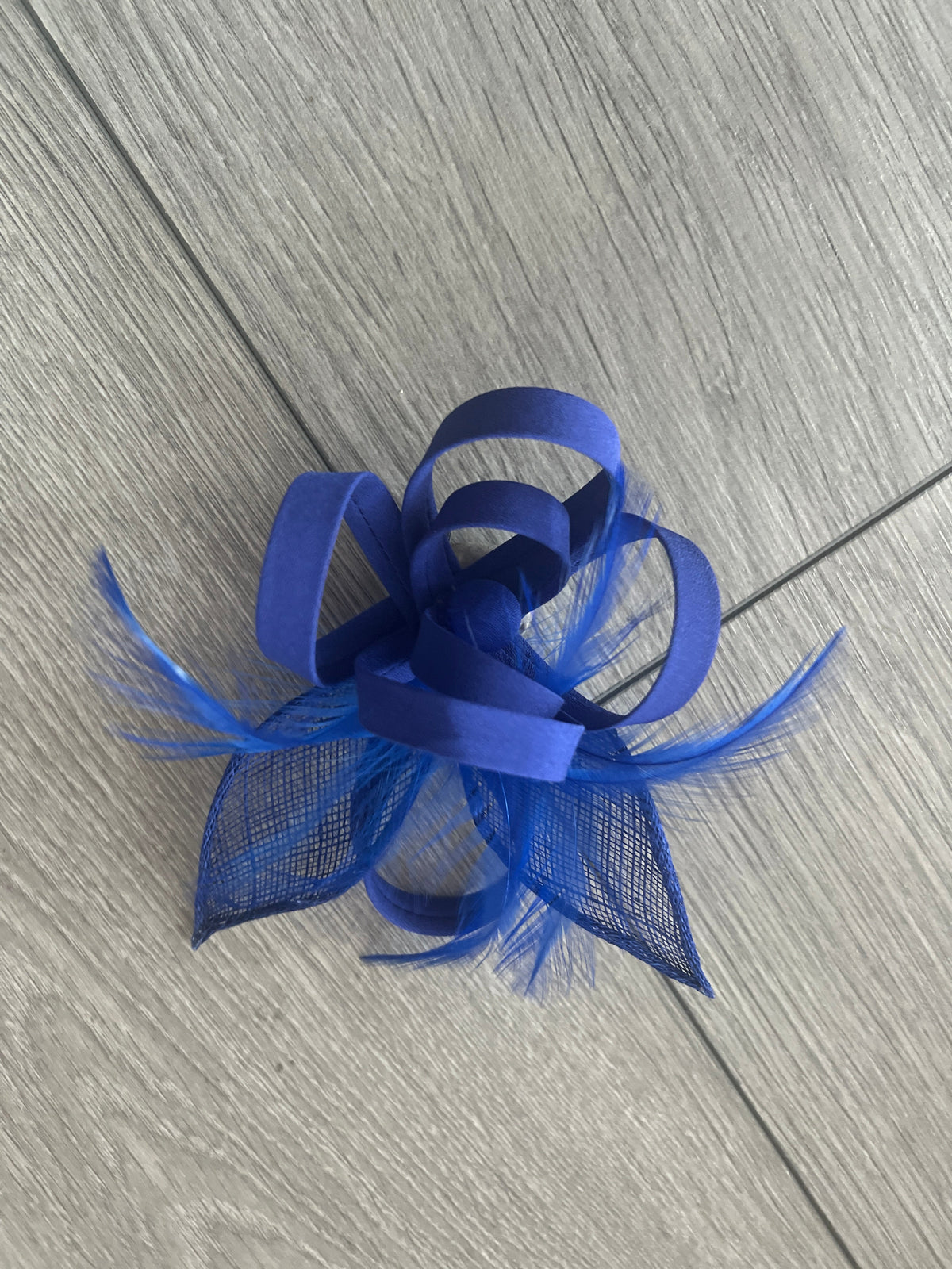 Small Royal Blue Fascinator Clip with Feathers &amp; Satin Loops-Fascinators Direct