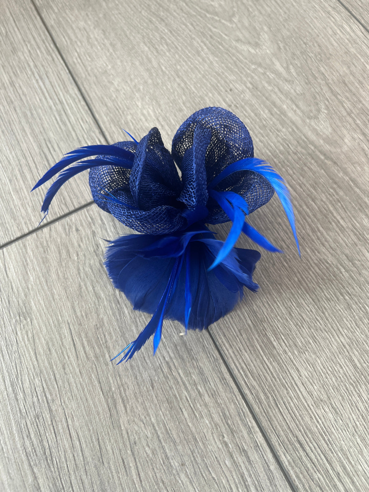 Small Royal Blue Fascinator Clip with Feathers &amp; Sinamay Petals-Fascinators Direct