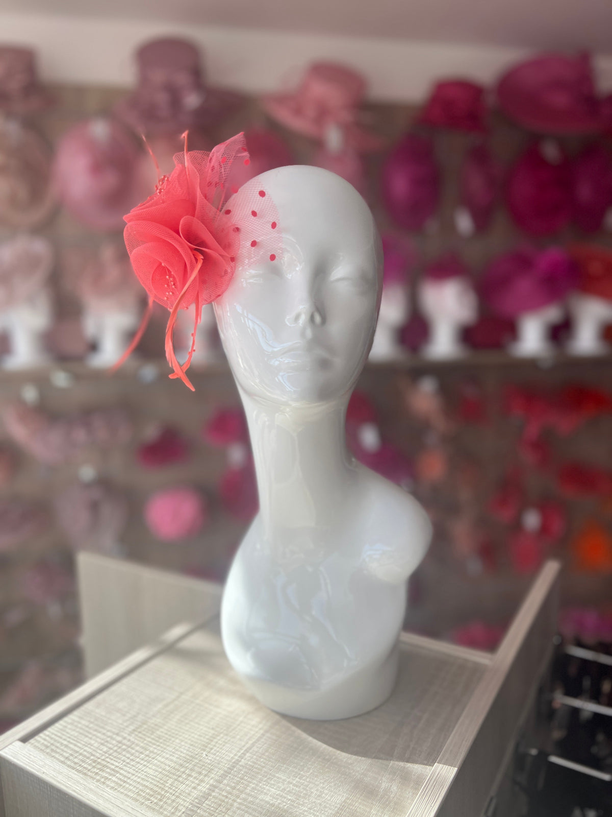 Small Salmon Fascinator Clip With Poka Dots-Fascinators Direct