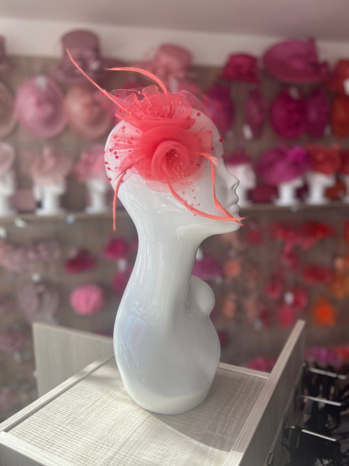 Small Salmon Fascinator Clip With Poka Dots-Fascinators Direct