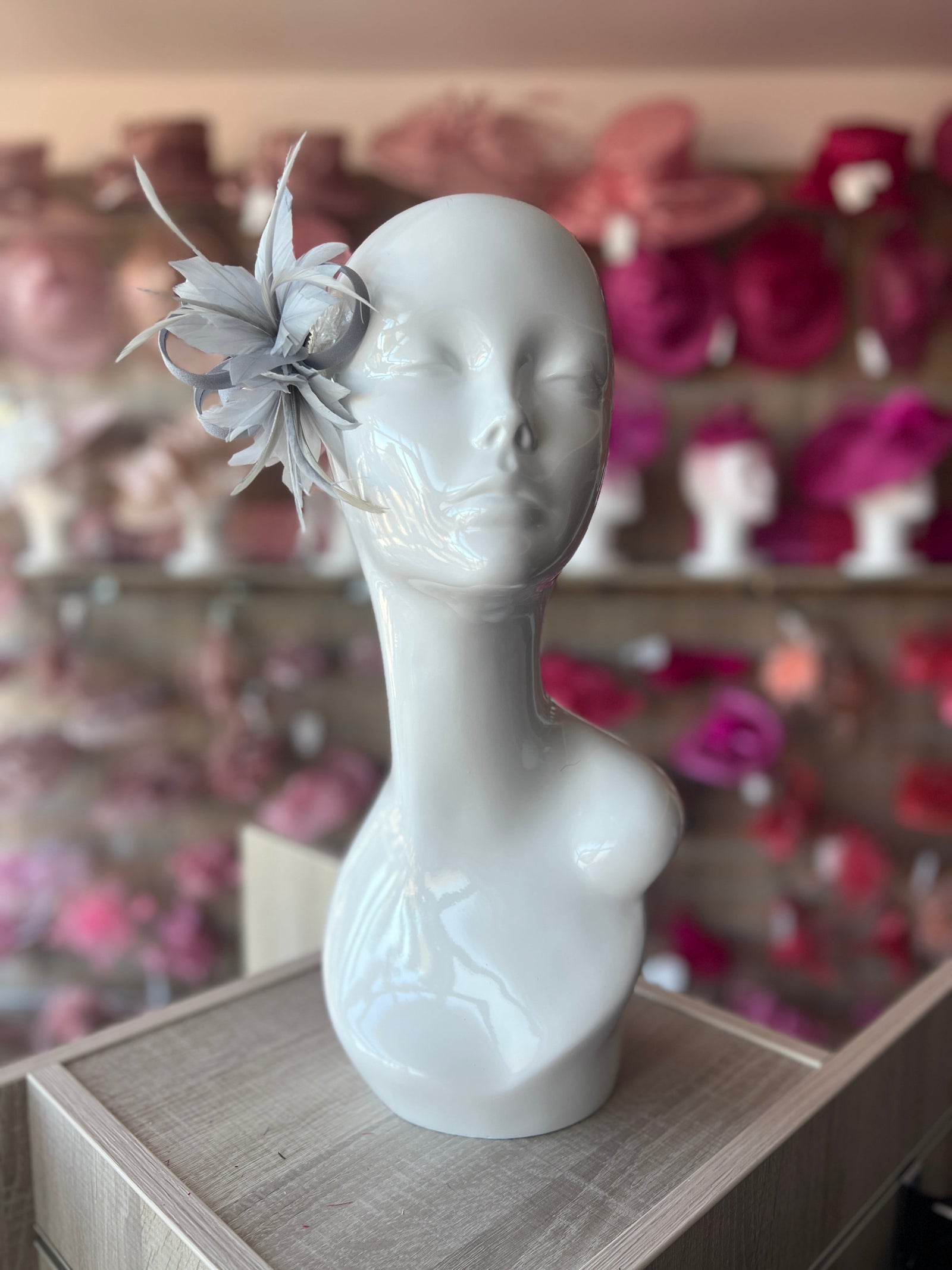 Small Silver Fascinator Clip with Feathers & Satin Loops-Fascinators Direct
