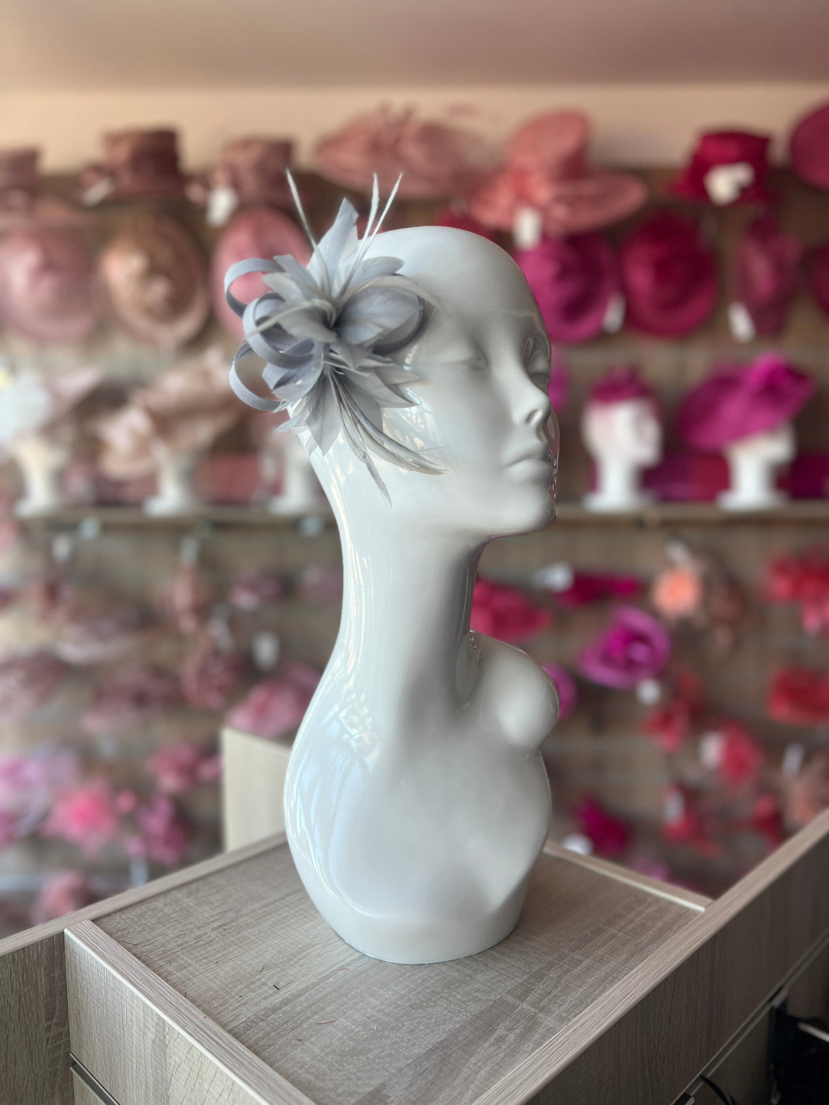 Small Silver Fascinator Clip with Feathers &amp; Satin Loops-Fascinators Direct