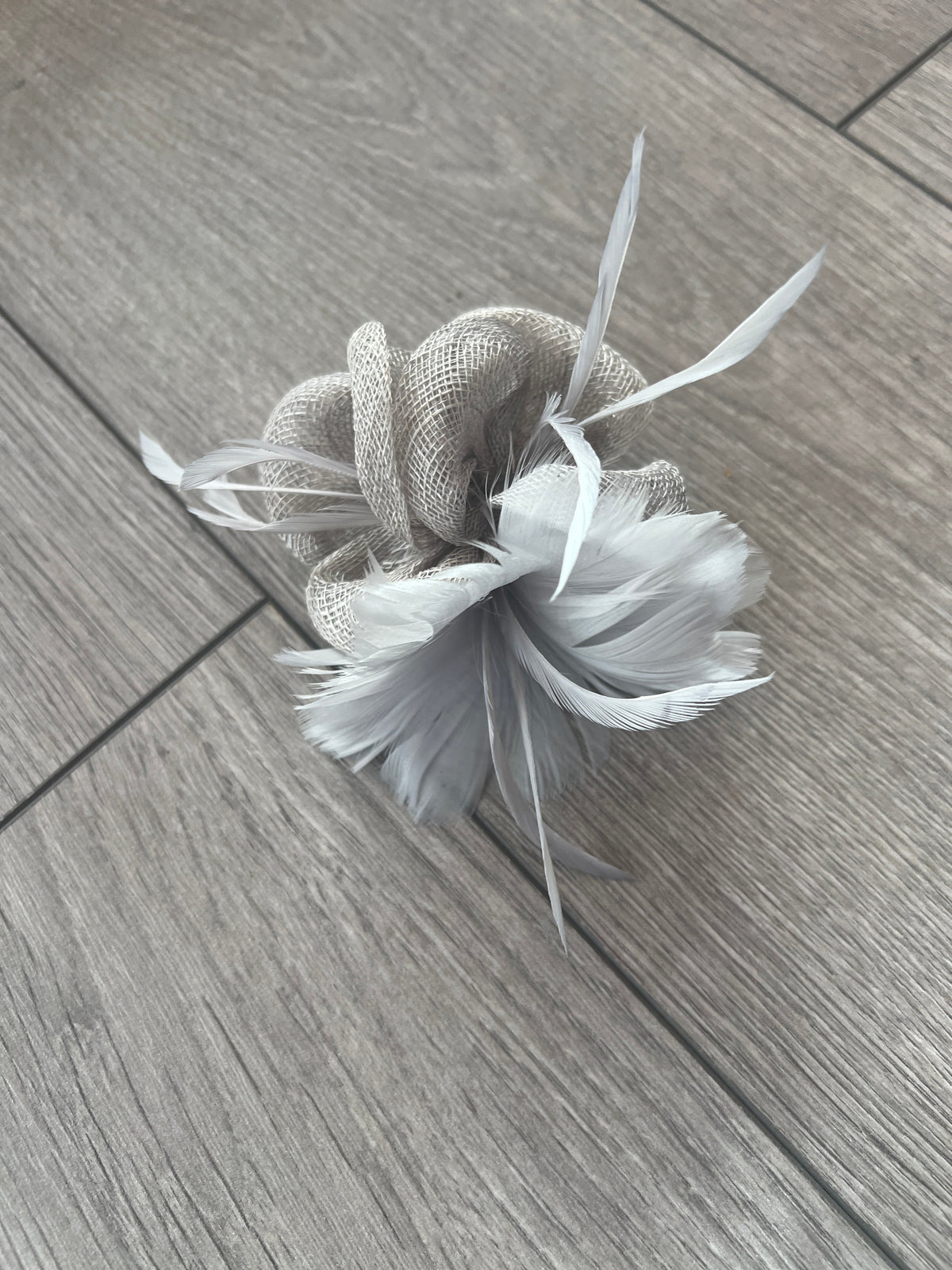 Small Silver Fascinator Clip with Feathers &amp; Sinamay Petals-Fascinators Direct