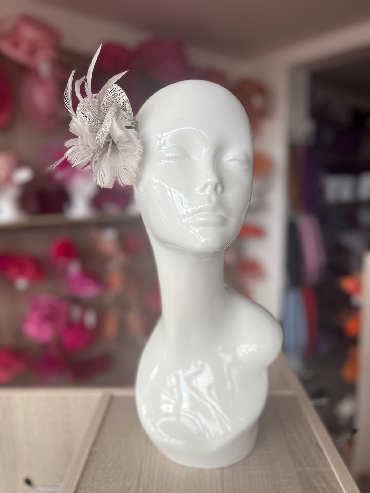 Small Silver Fascinator Clip with Feathers &amp; Sinamay Petals-Fascinators Direct