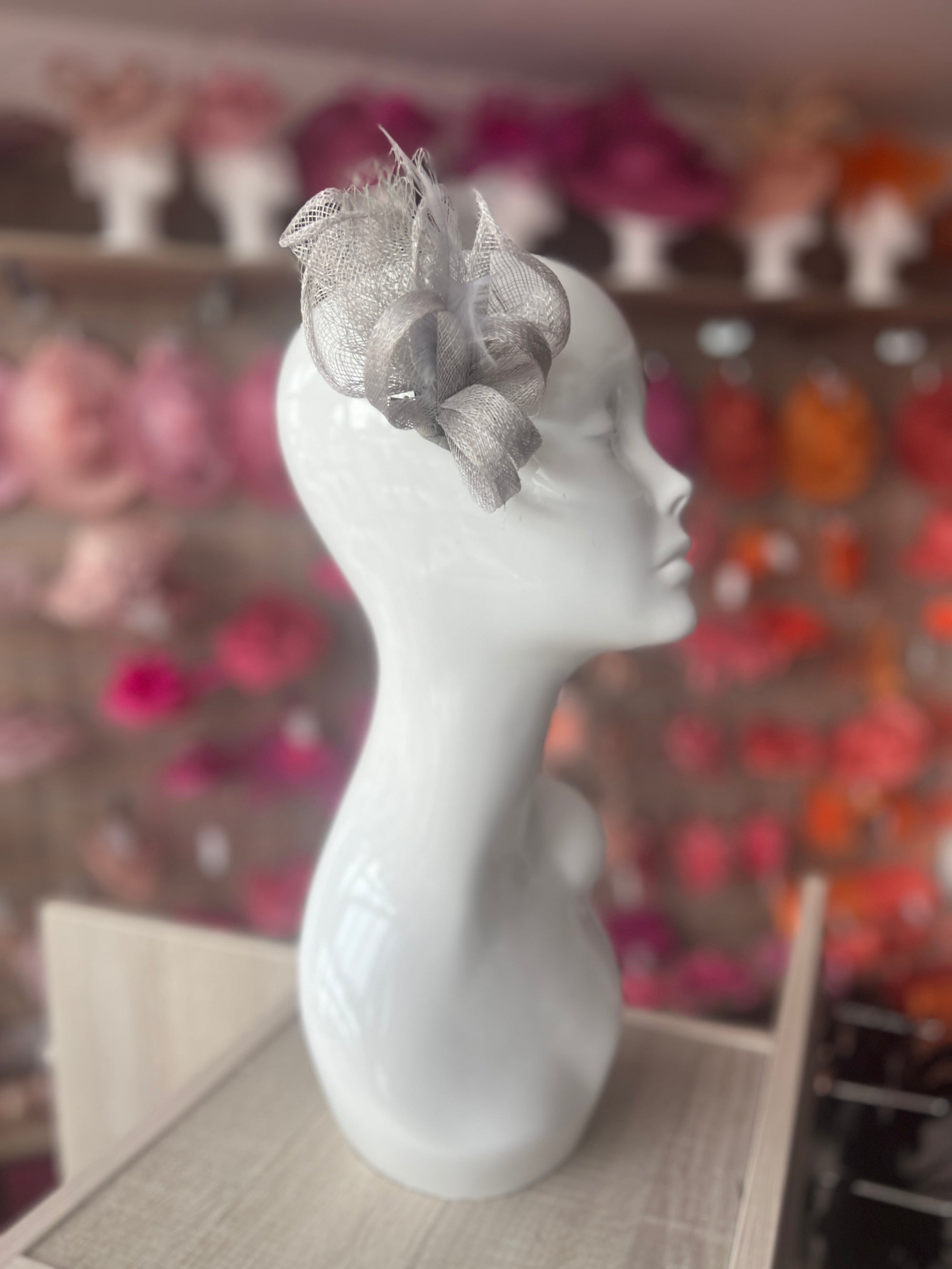 Small Silver Hair Clip Fascinator With Netting & Feathers-Fascinators Direct