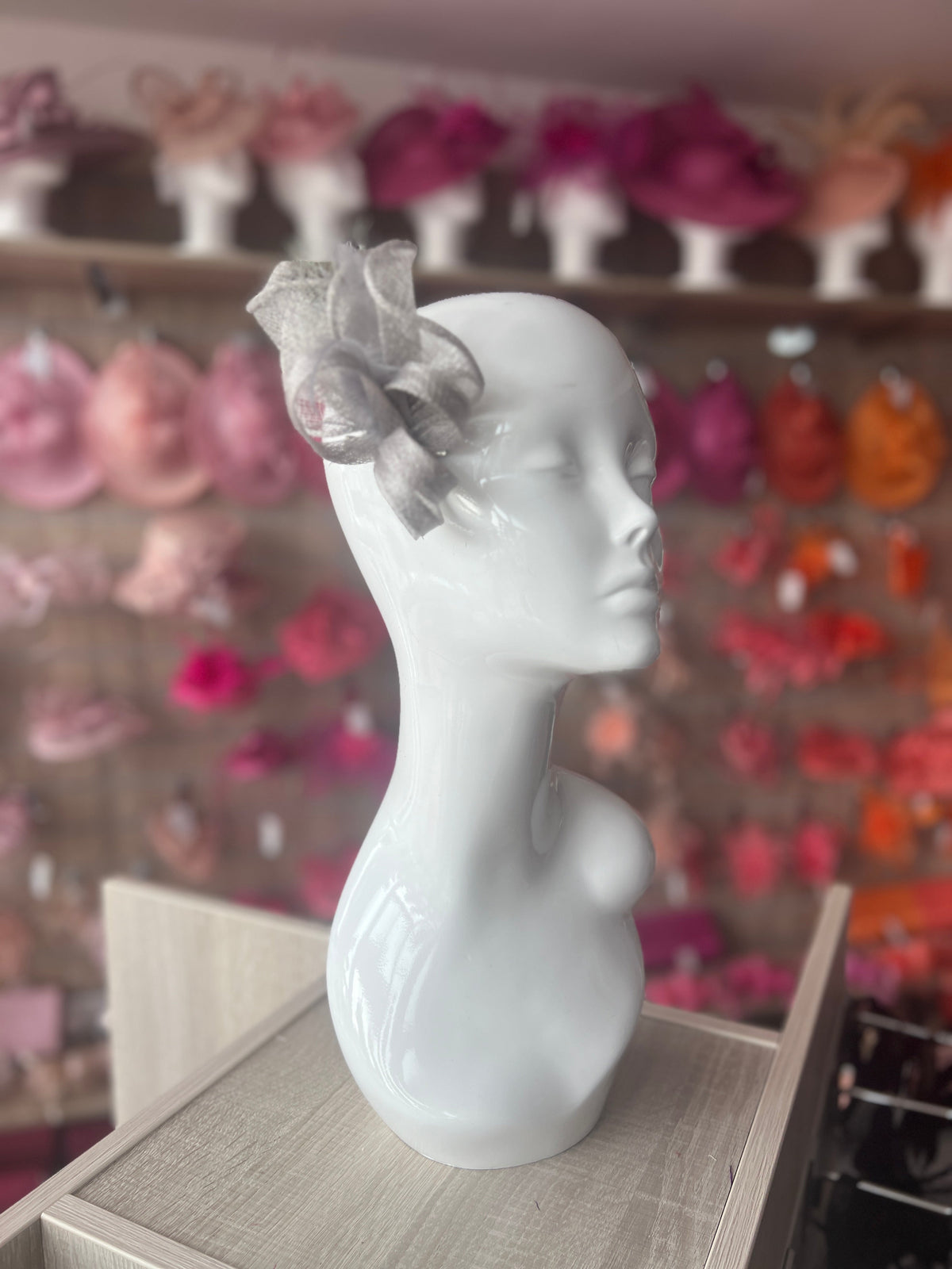 Small Silver Hair Clip Fascinator With Netting &amp; Feathers-Fascinators Direct