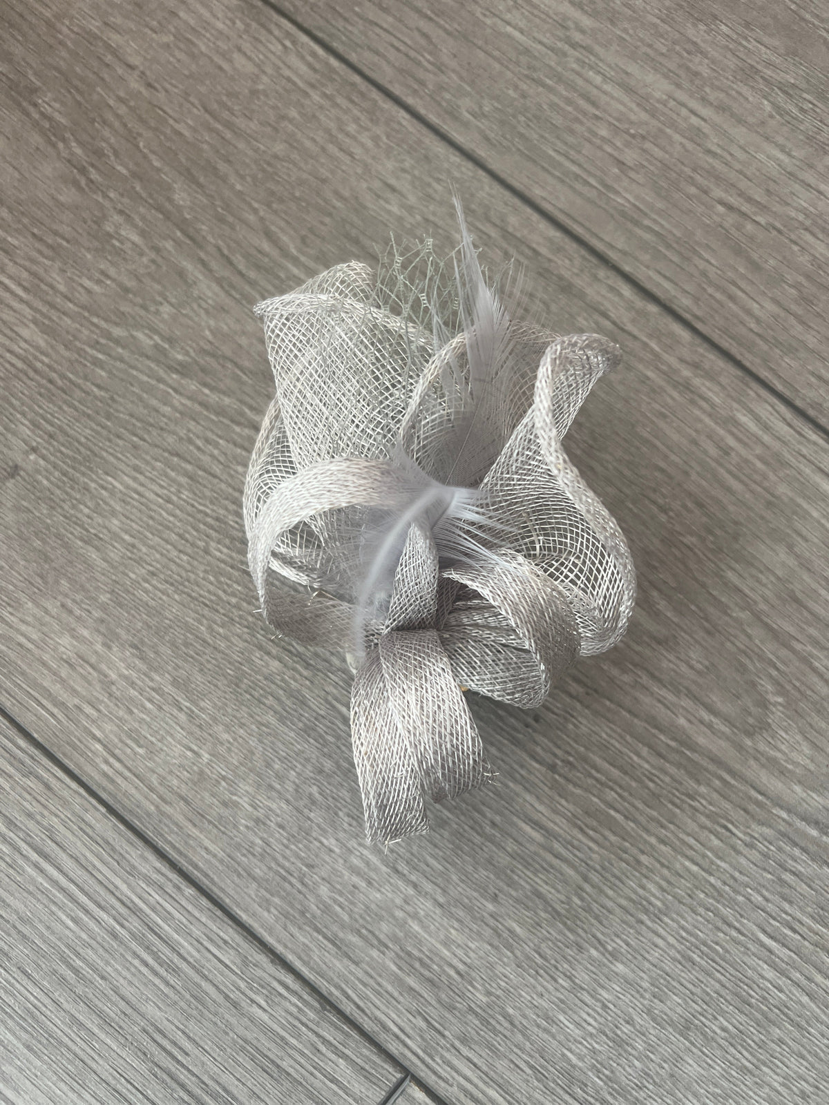 Small Silver Hair Clip Fascinator With Netting &amp; Feathers-Fascinators Direct